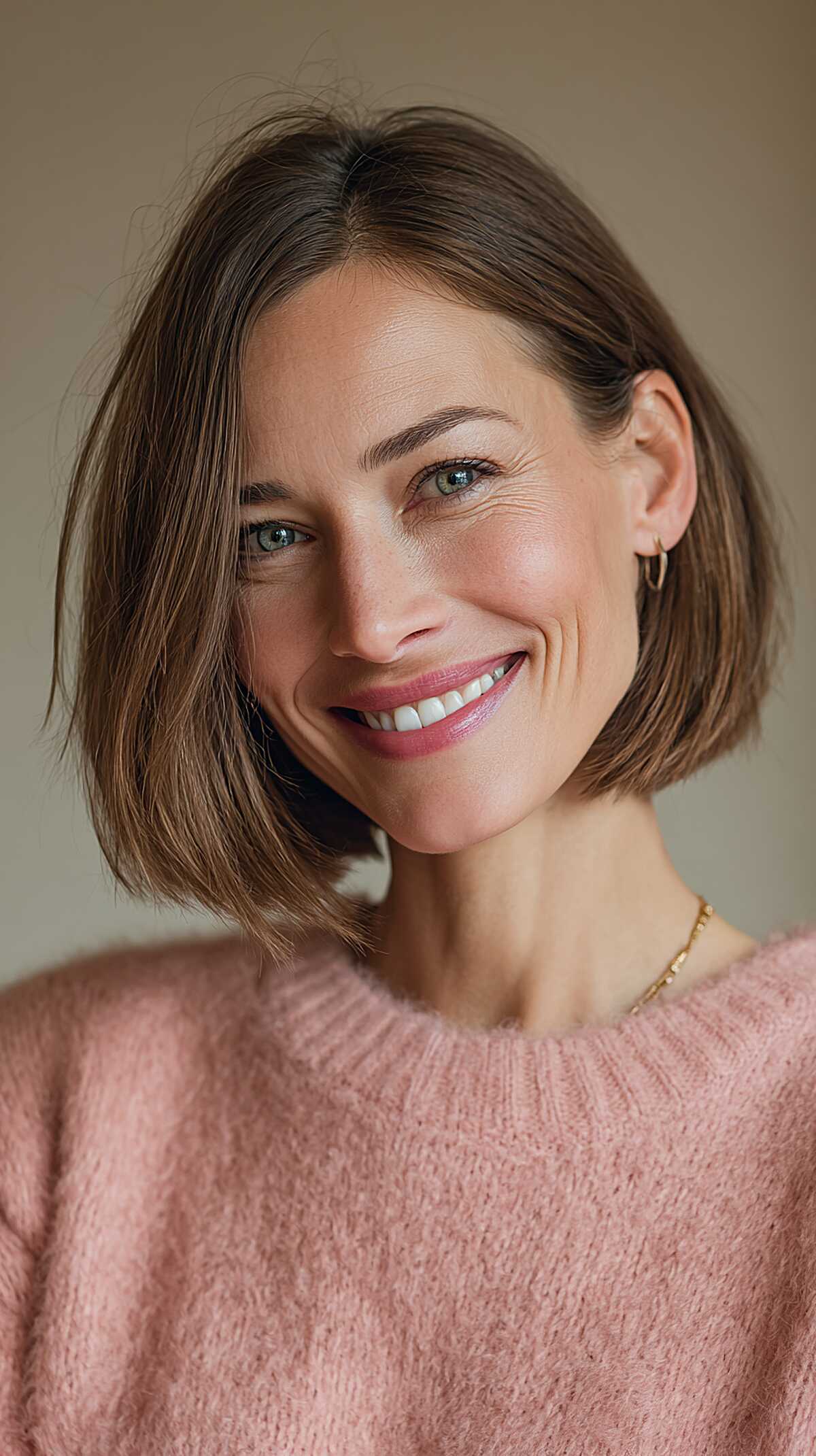 Chin-Length Brunette Box Bob with Lived-In Texture