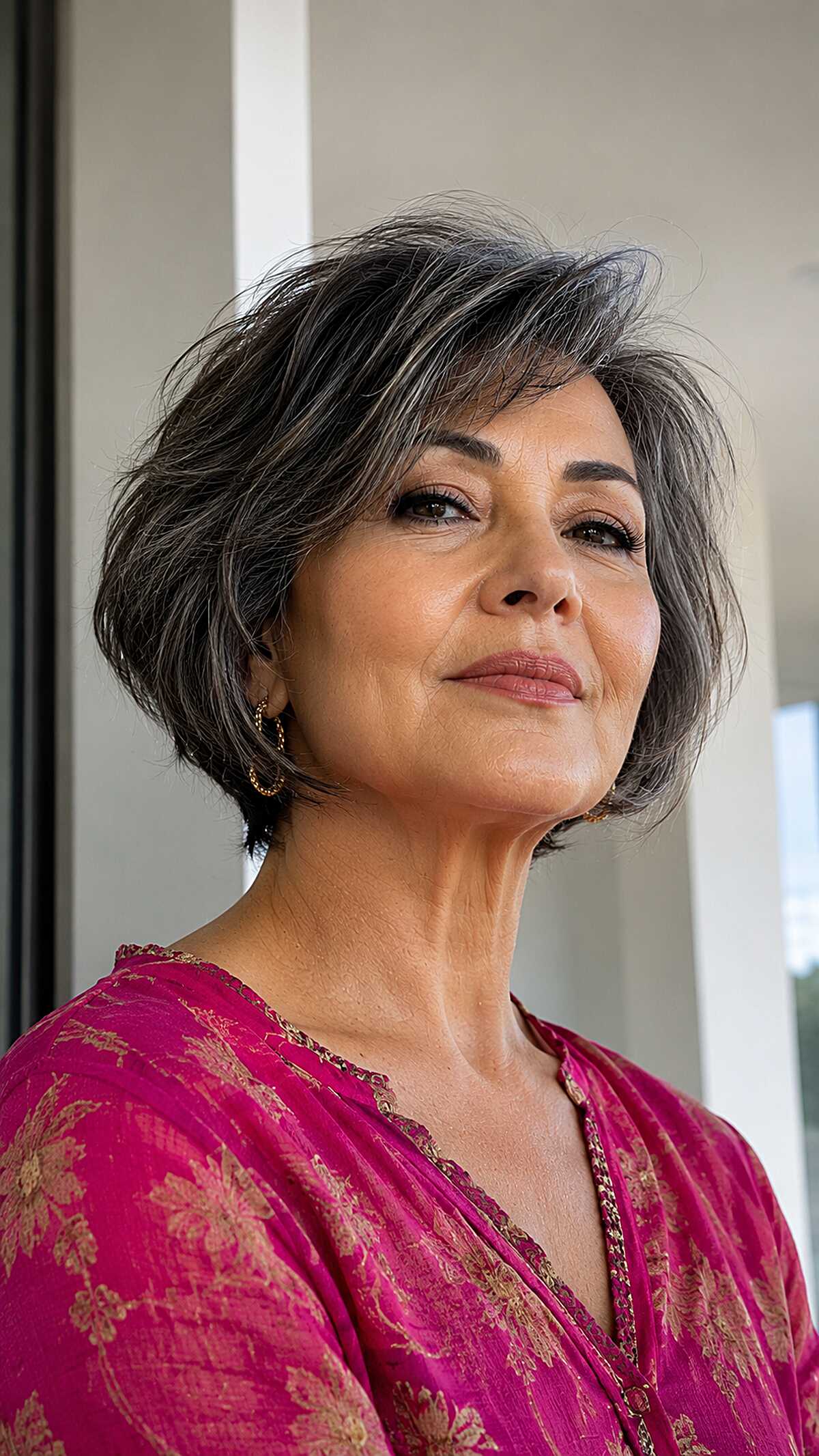 Chin-length choppy bob with natural gray transition