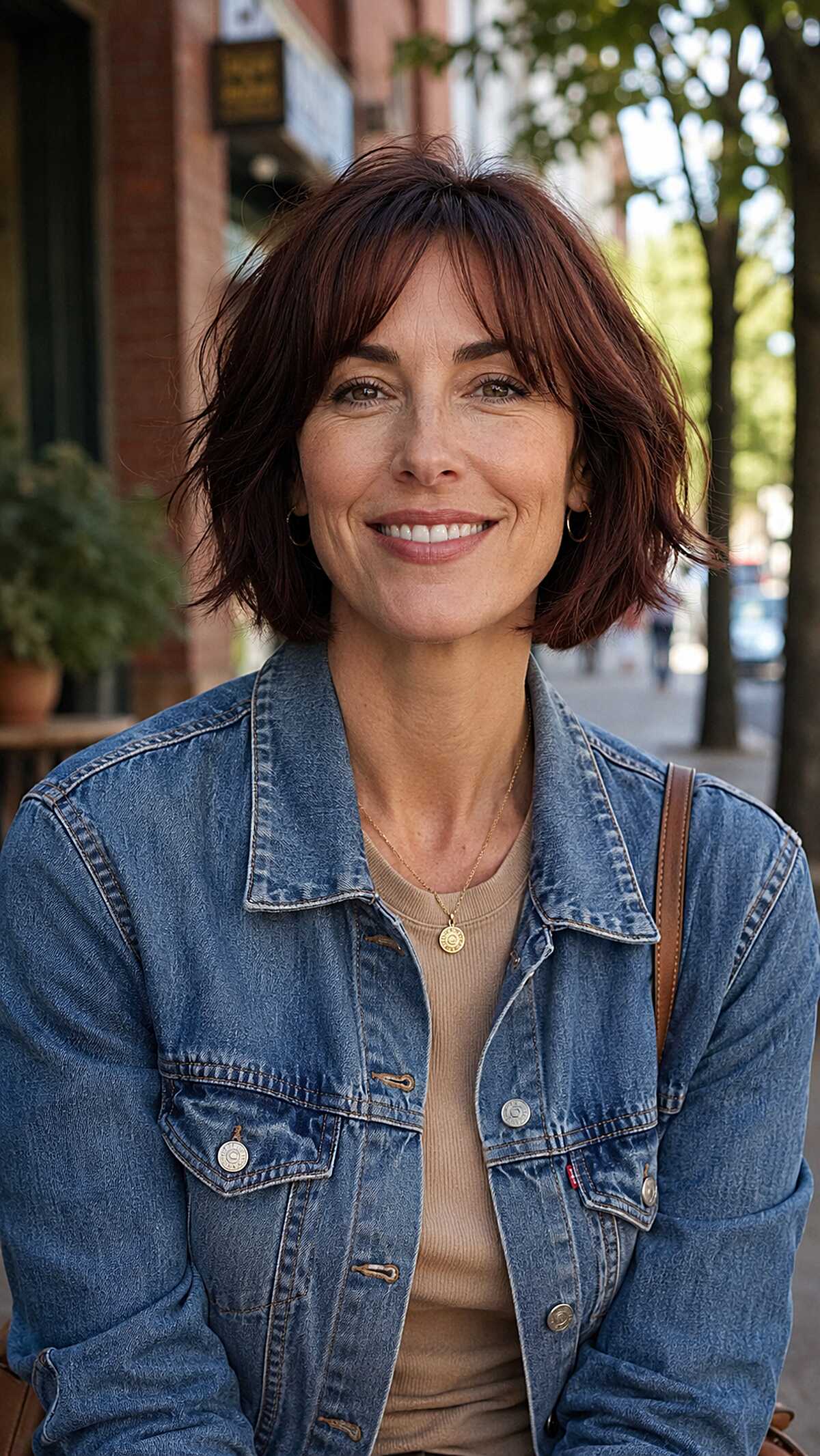 Choppy Auburn Bob with Piecey Curtain Bangs