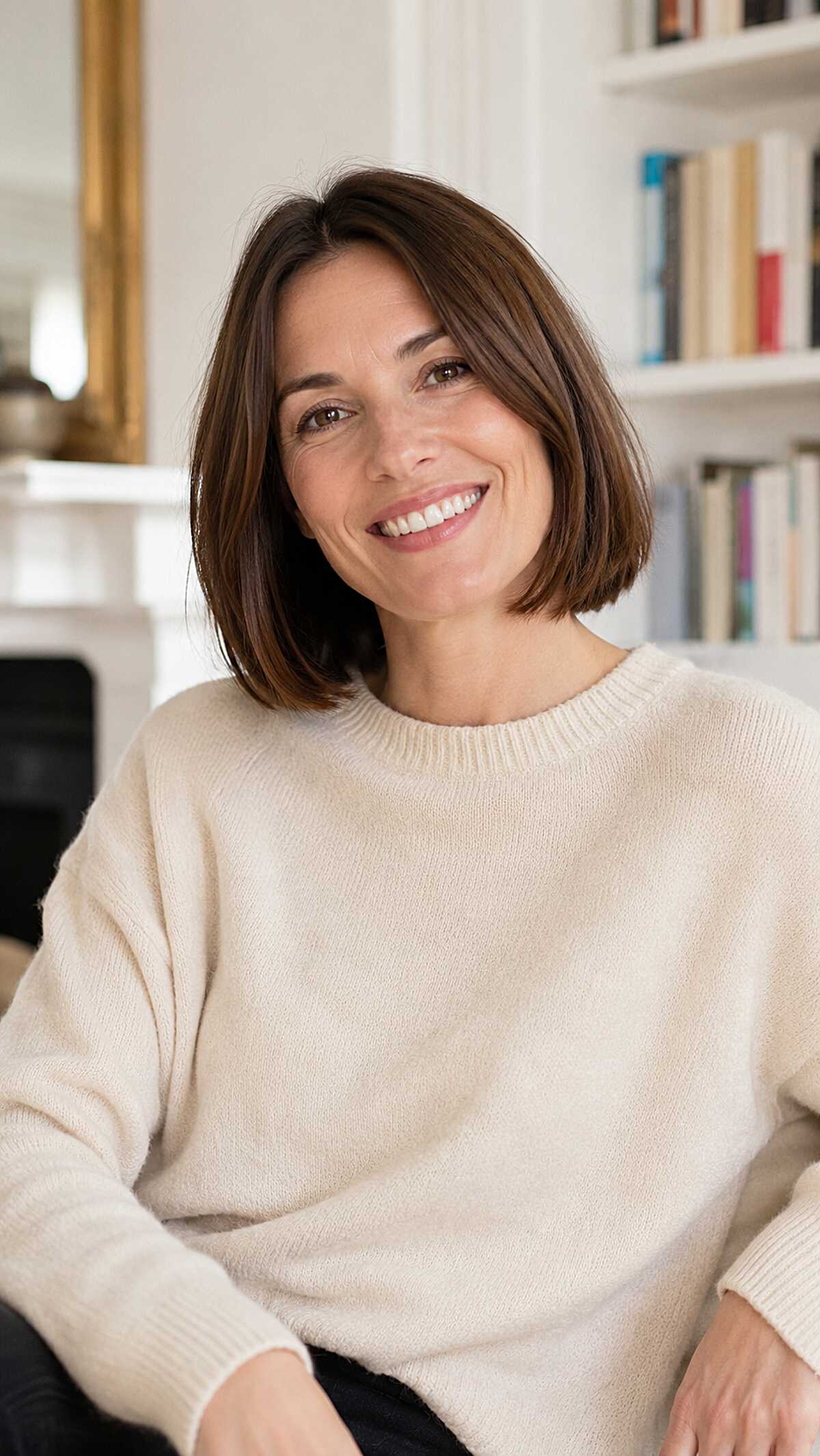 Classic Brunette Box Bob with Subtle Inward Swing and No Fringe