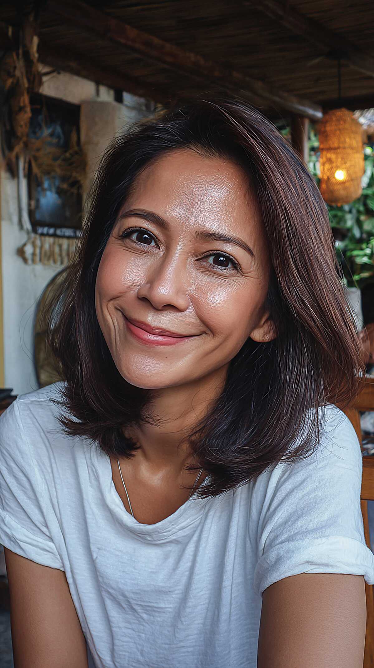 Collarbone Brunette Bob with Flippy Ends and a Center-ish Part