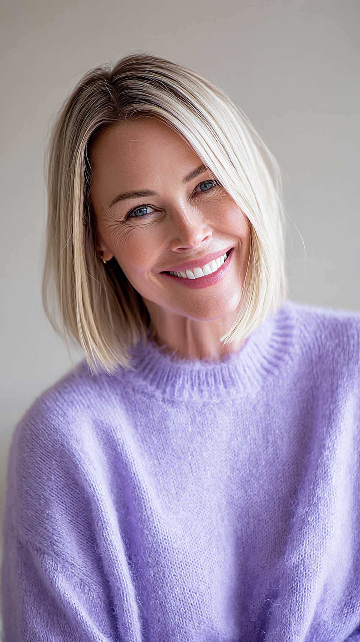 Cool Platinum Box Bob with Subtle Shadow Root