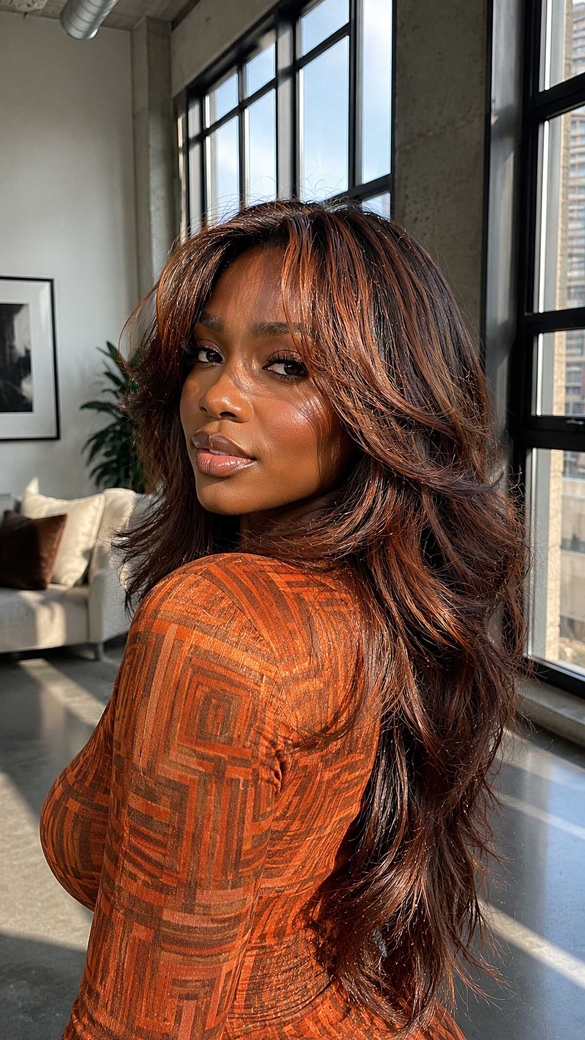 Copper Ribbons on Deep Brunette with Blown-Out Layers