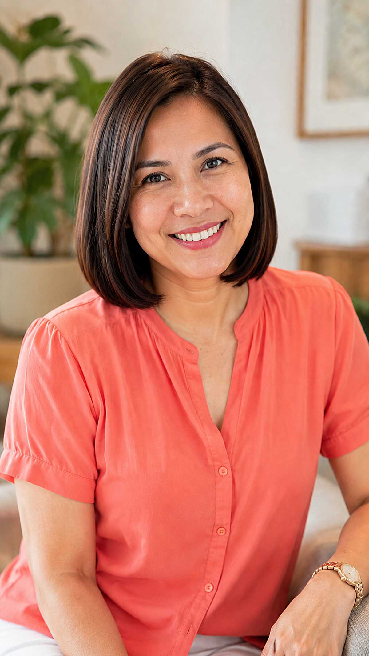 Deep Brunette Box Bob with Clean Lines and Off-Center Part