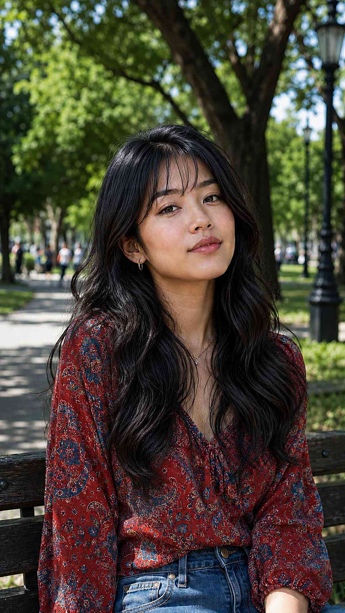 Effortlessly Chic Wavy Hair with Soft Bangs