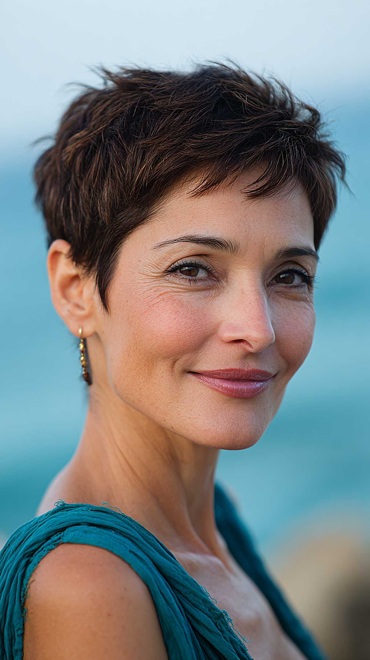 Espresso Brown Cropped Pixie with Jagged Crown Layers
