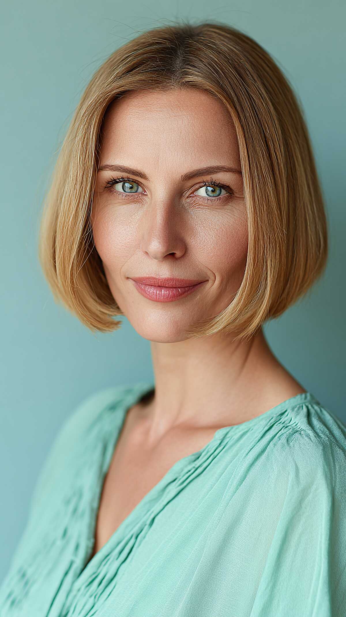 Golden Blonde Chin-Length Box Bob with Beveled Ends