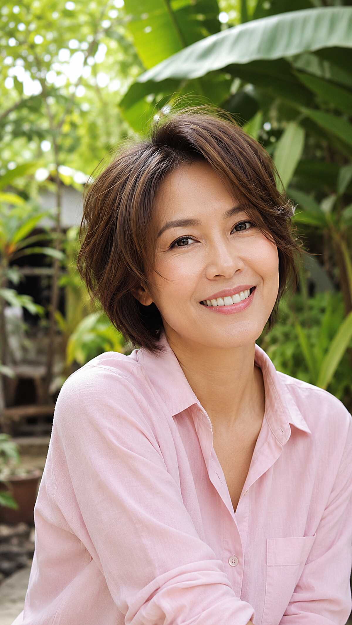 Layered Brunette Crop with Swept Volume at the Crown