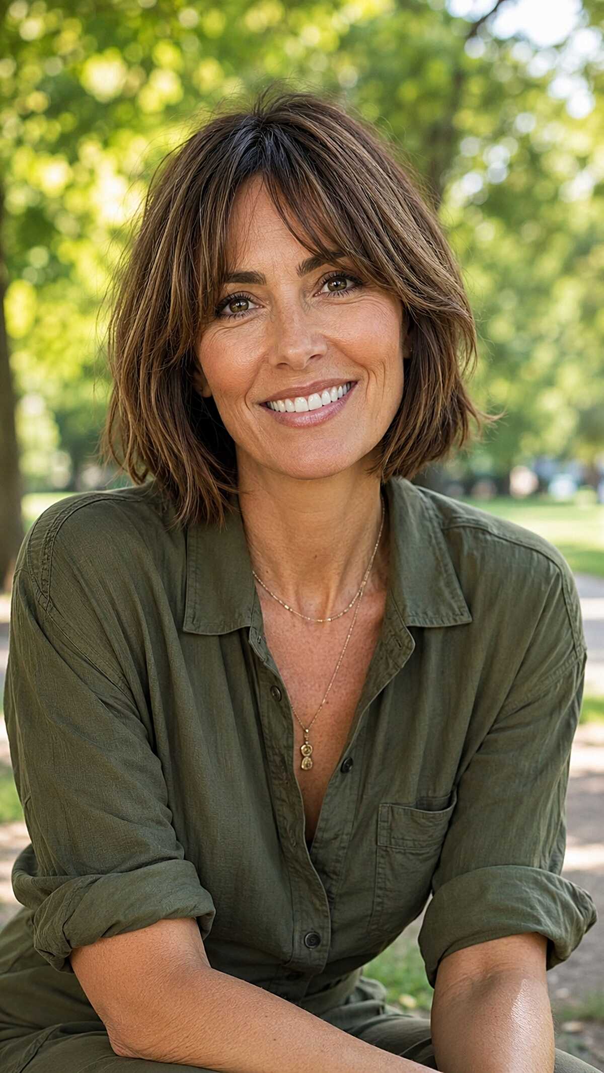 Lived-In Brunette Bob with Textured Curtain Fringe