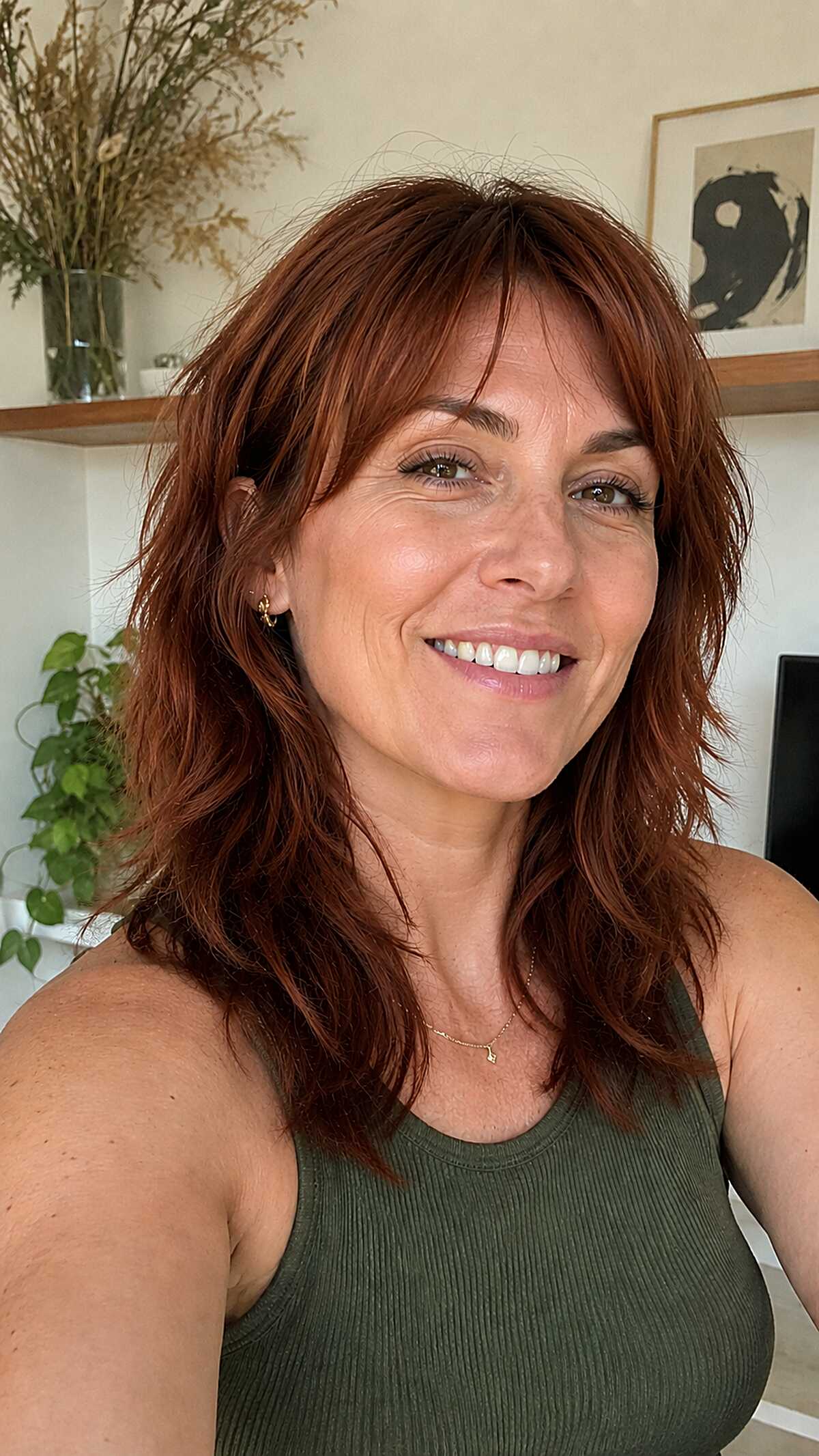 Rich Auburn Wolf Cut with Piecey Bangs and Raw Texture
