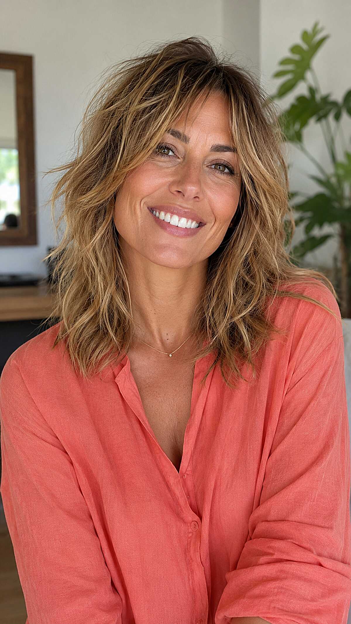 Sandy Blonde Shaggy Wolf Cut with Beachy Separation