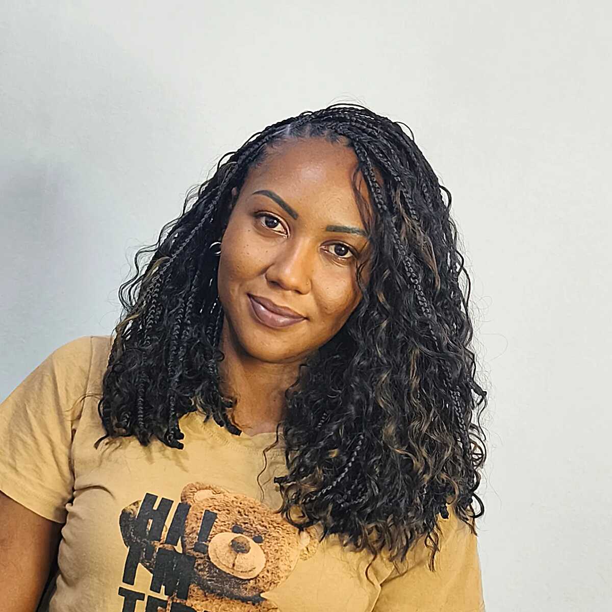 Shoulder-Length Boho Box Braids with Curly Ends