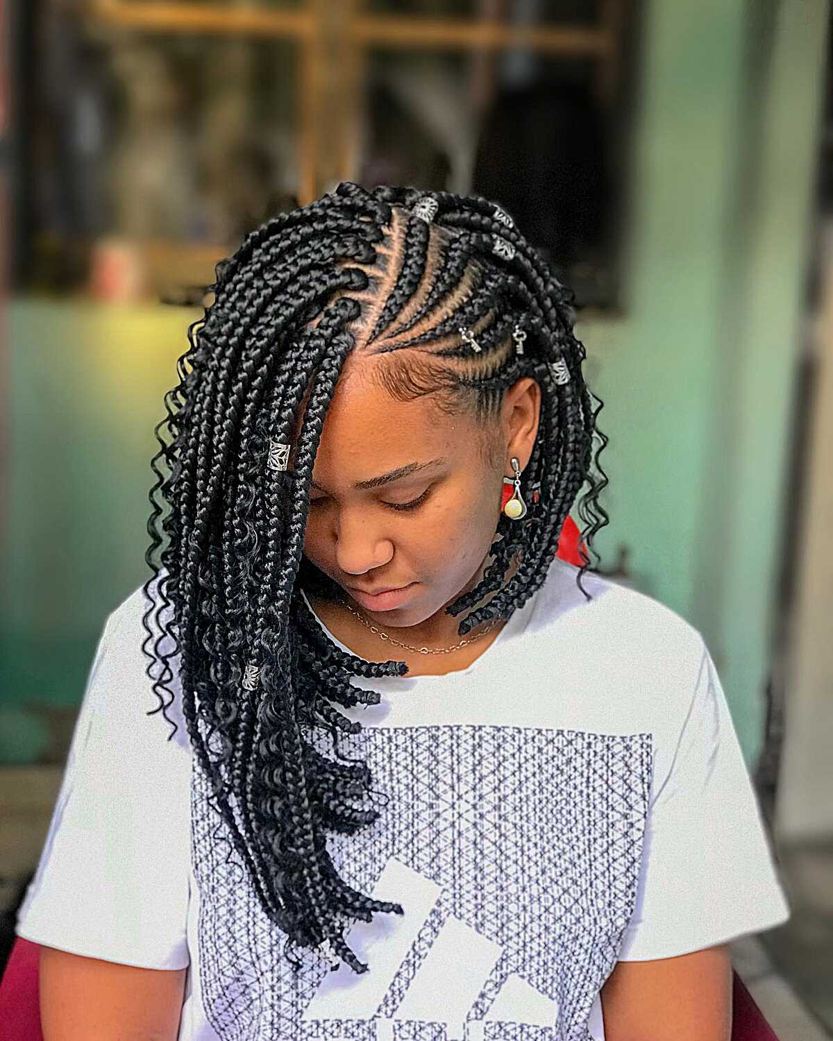Side-Swept Cornrow-to-Box Braids with Cuff Accents