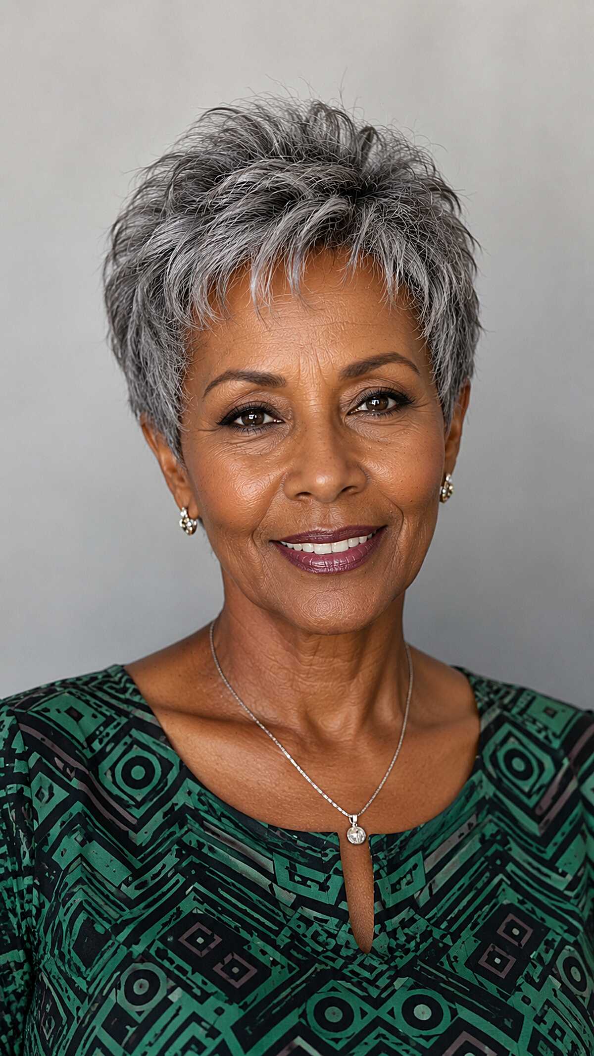 Silver and charcoal choppy pixie with feathered top