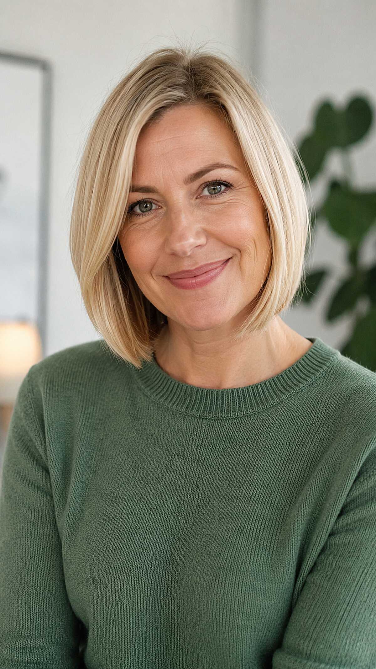 Soft Butter Blonde Box Bob with Natural Root Depth and Jaw-Grazing Weight