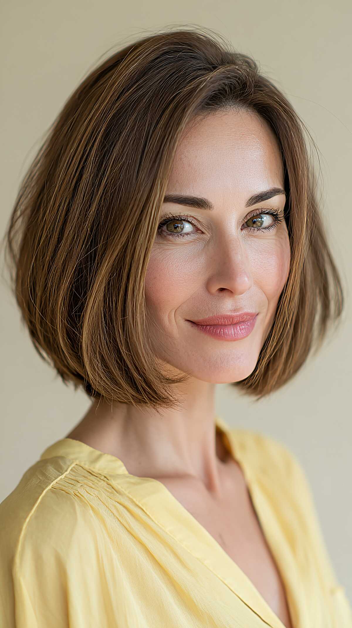 Textured Chestnut Box Bob with Sun-Kissed Dimension