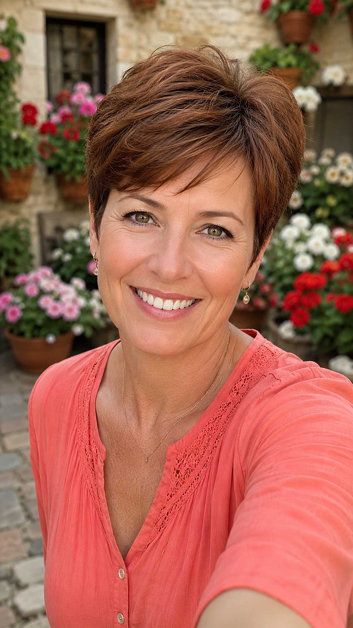 Textured Pixie with a Swept Crown in Chestnut