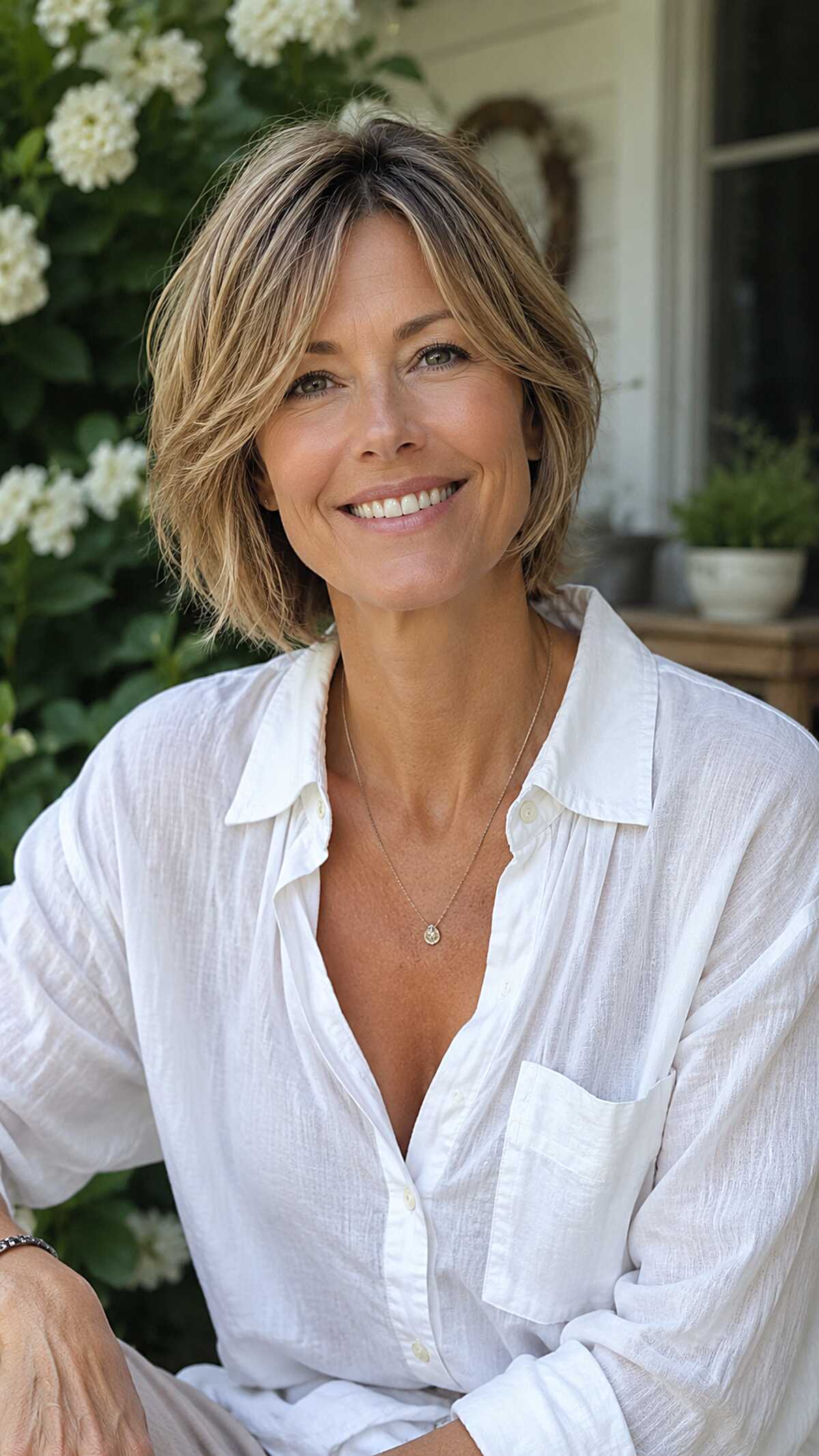 Tousled Chin-Length Bob with Wispy Curtain Bangs