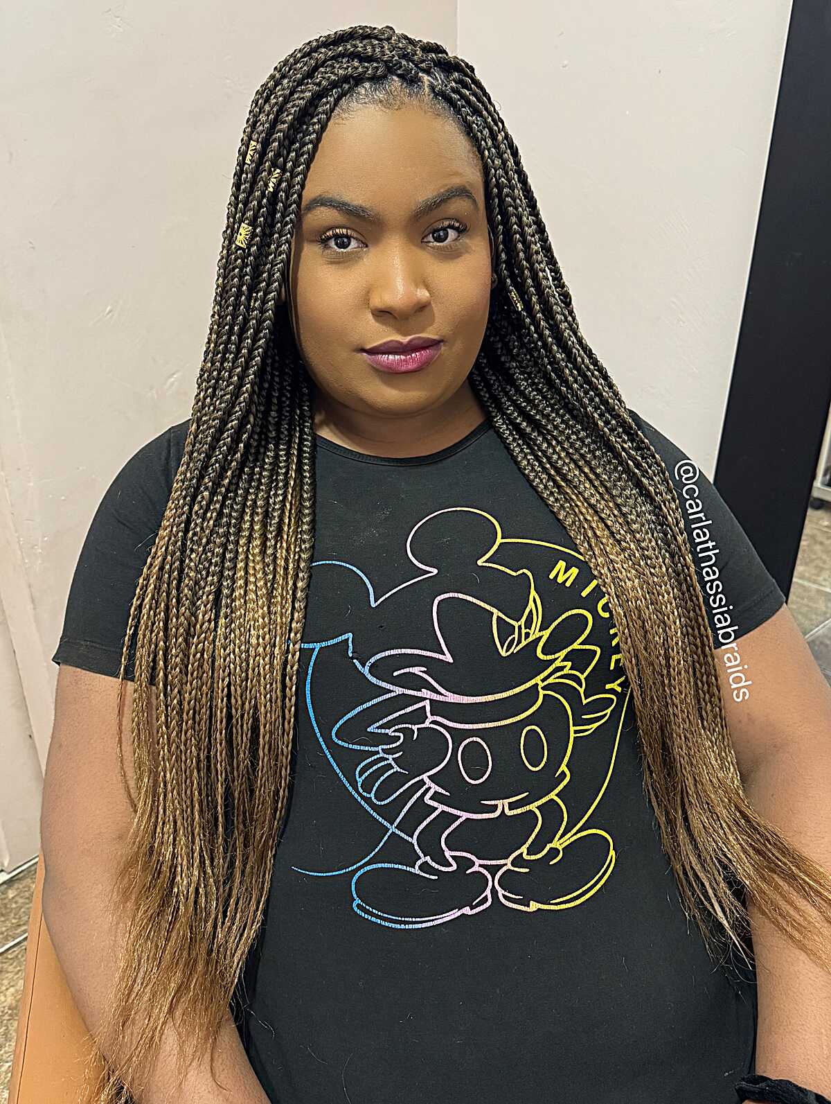 Waist-Length Ombré Box Braids in Black to Honey Blonde