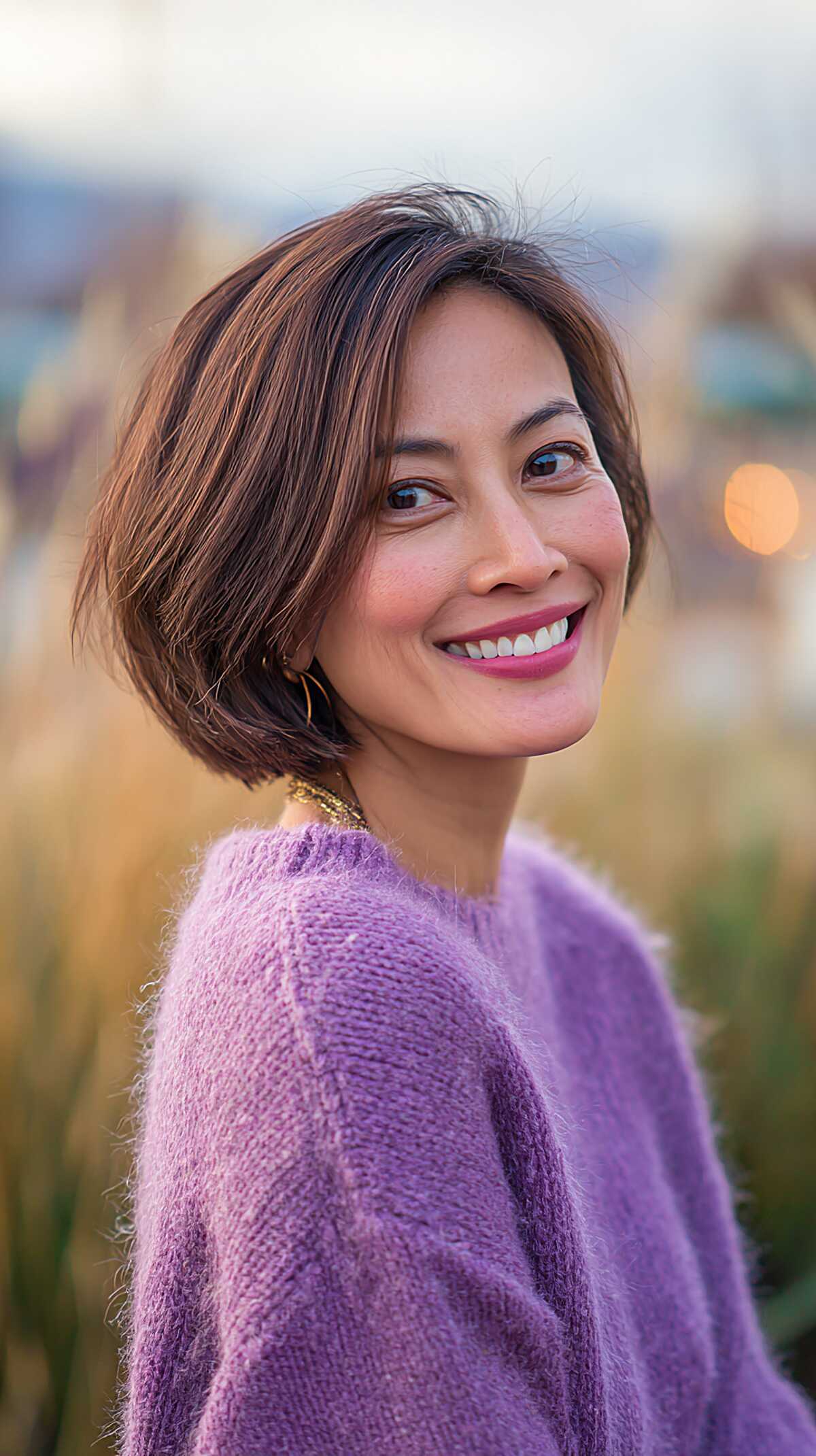 Warm Brunette Chin-Length Bob with Undercutting at the Nape