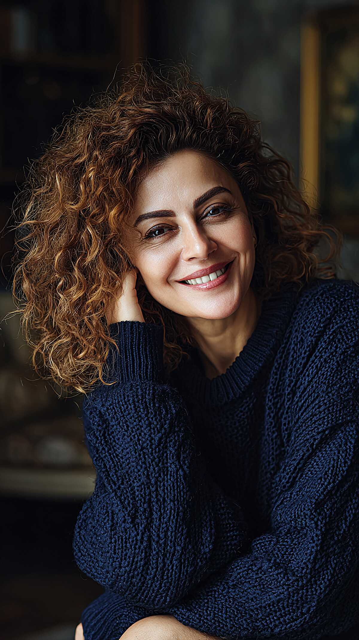 Auburn Curly Collarbone Length with Sun-Caught Highlights
