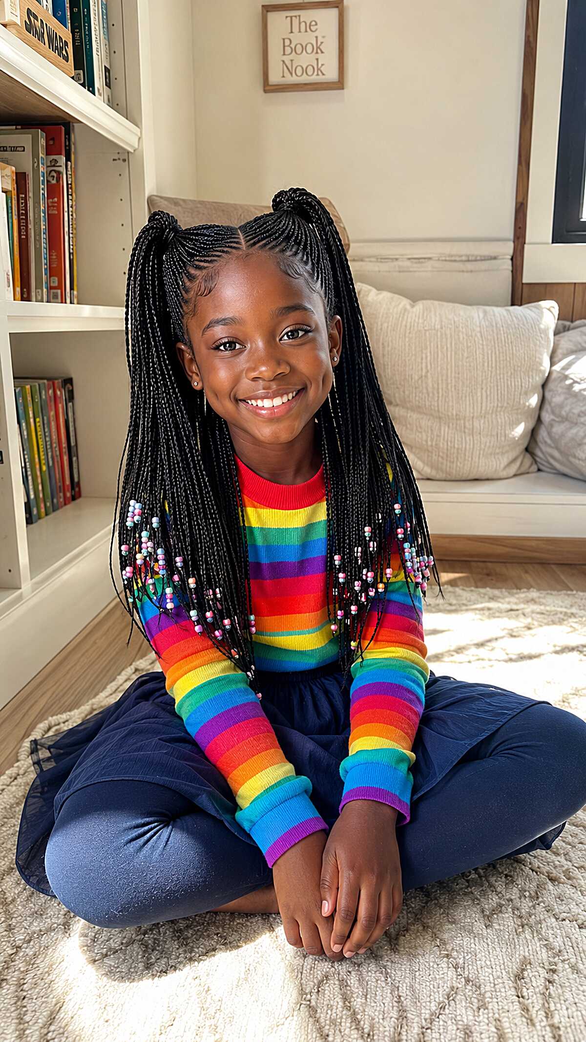 Beaded Box Braid Pigtails with Cornrowed Base