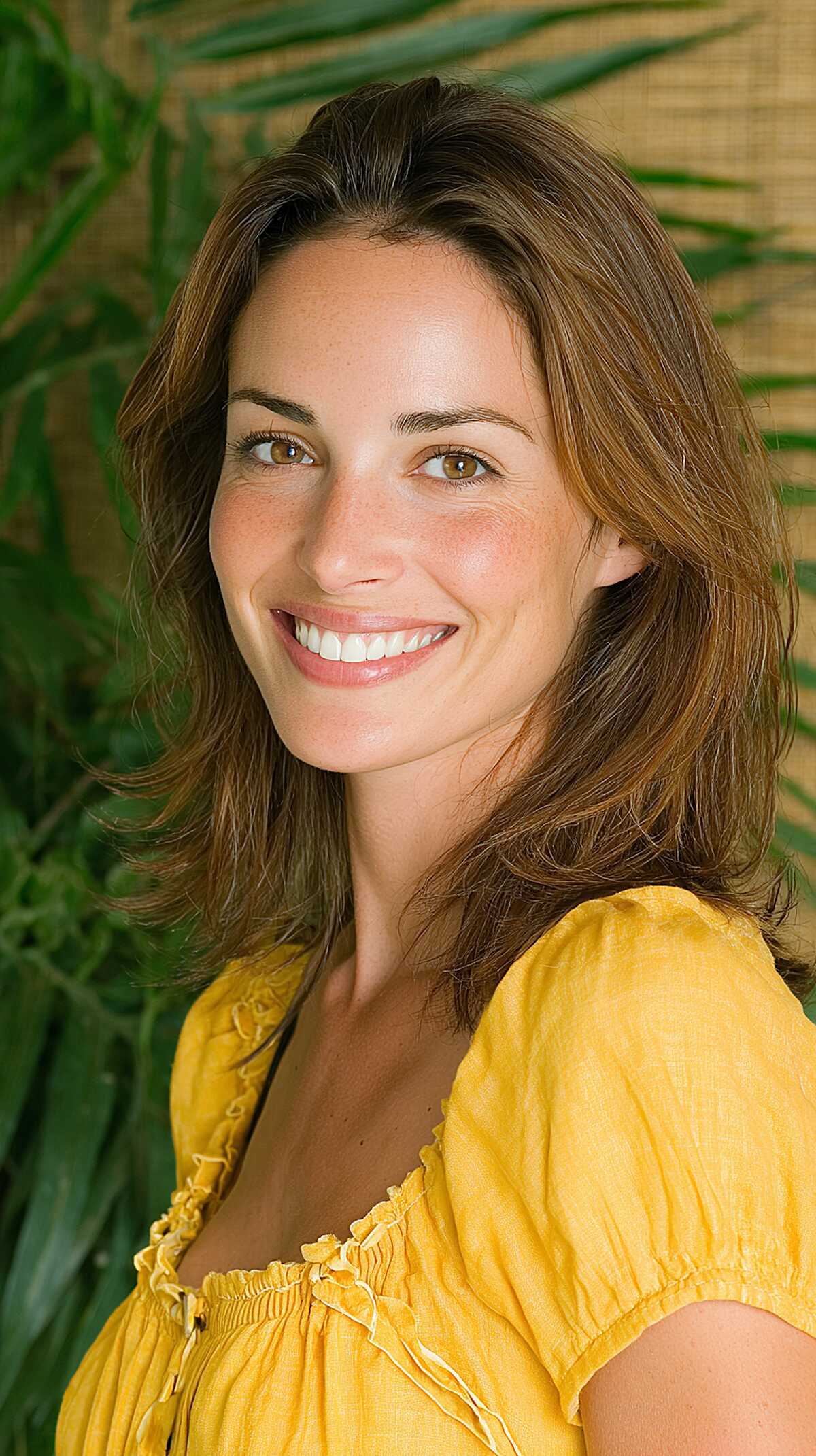 Medium layered brunette with natural sun-lightened ends
