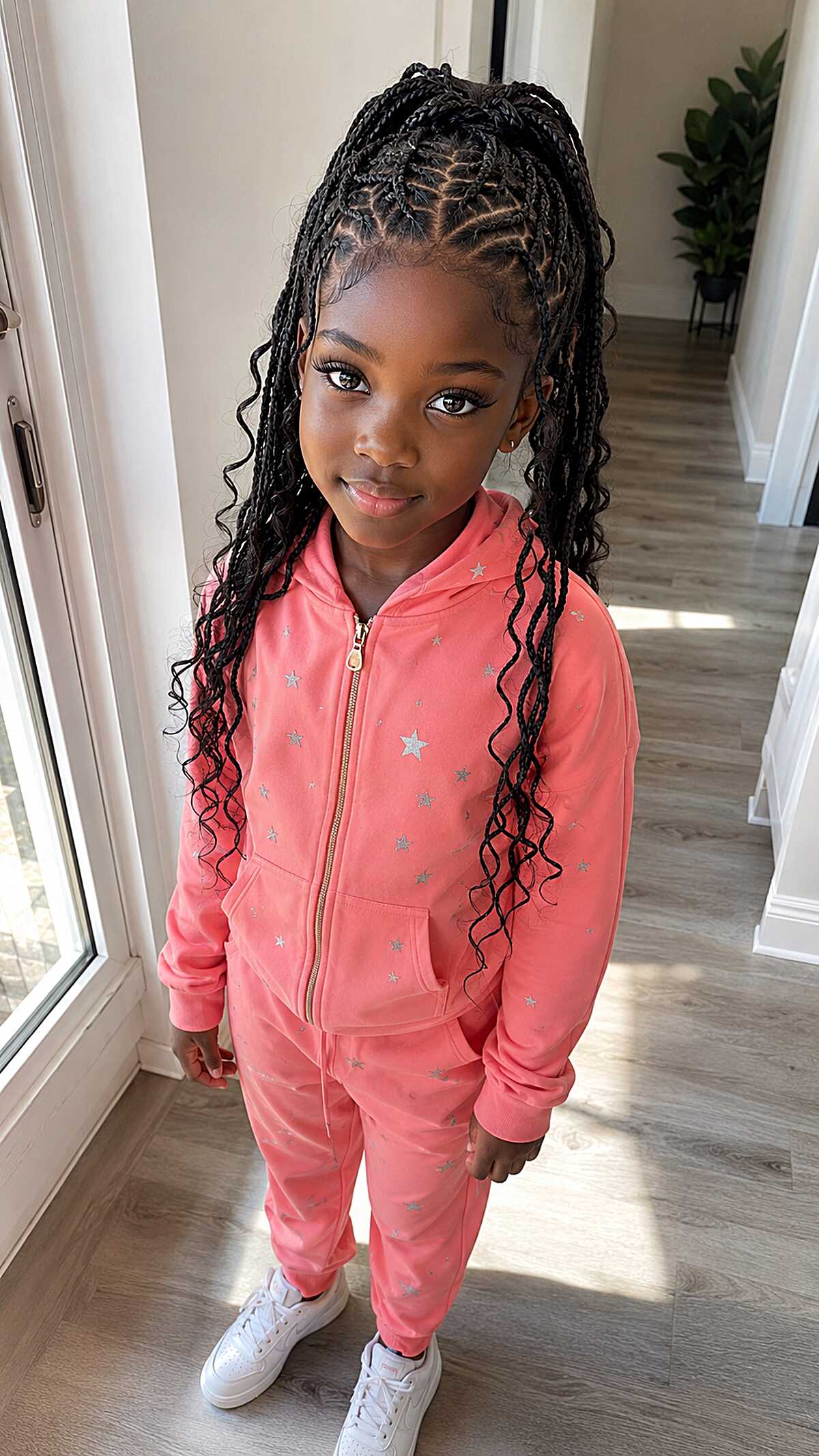 Cornrow-to-Knotless Braid Ponytail with Wavy Loose Ends
