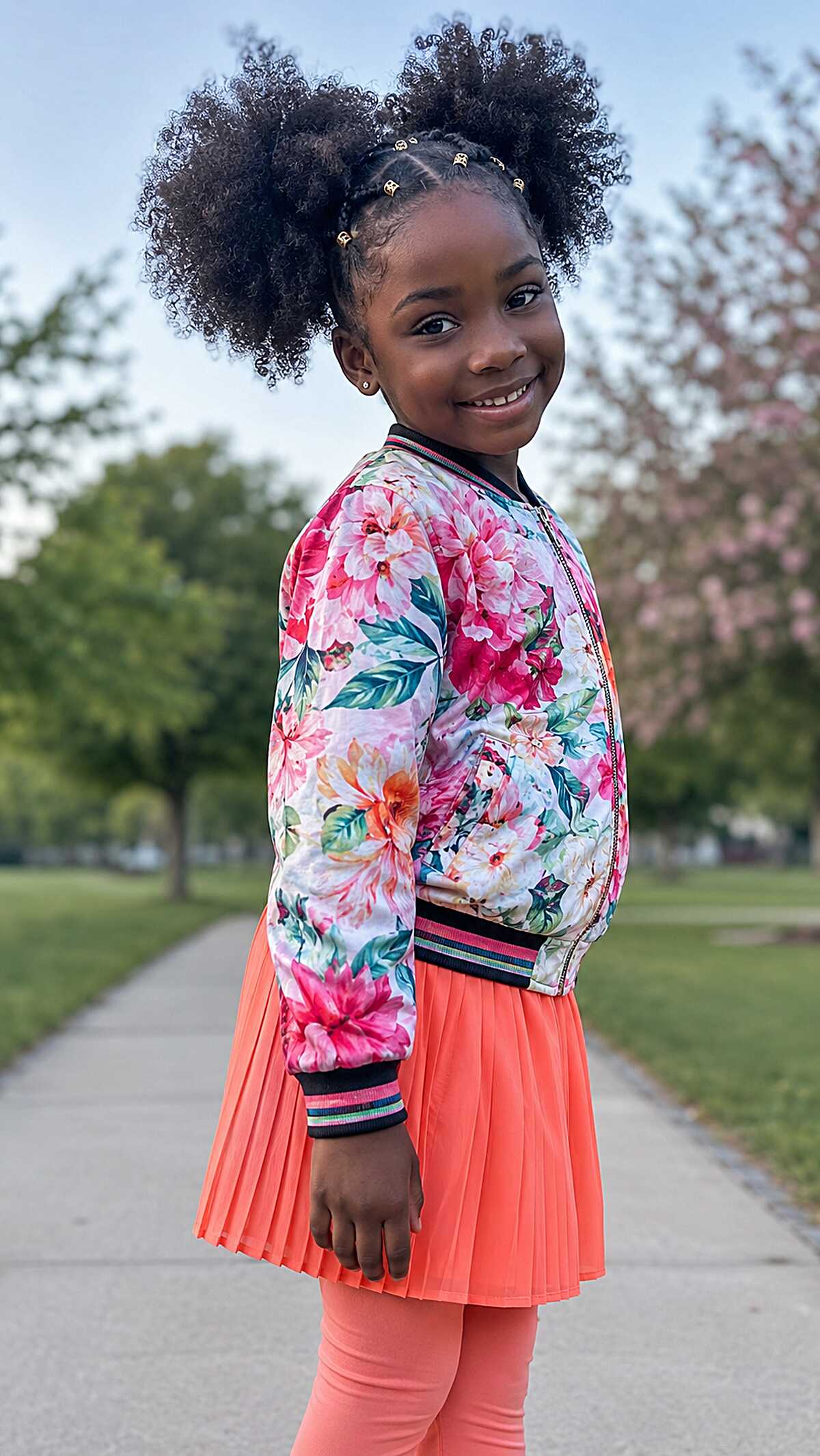 Curly Puff Pigtails with Gold Cuff Accents