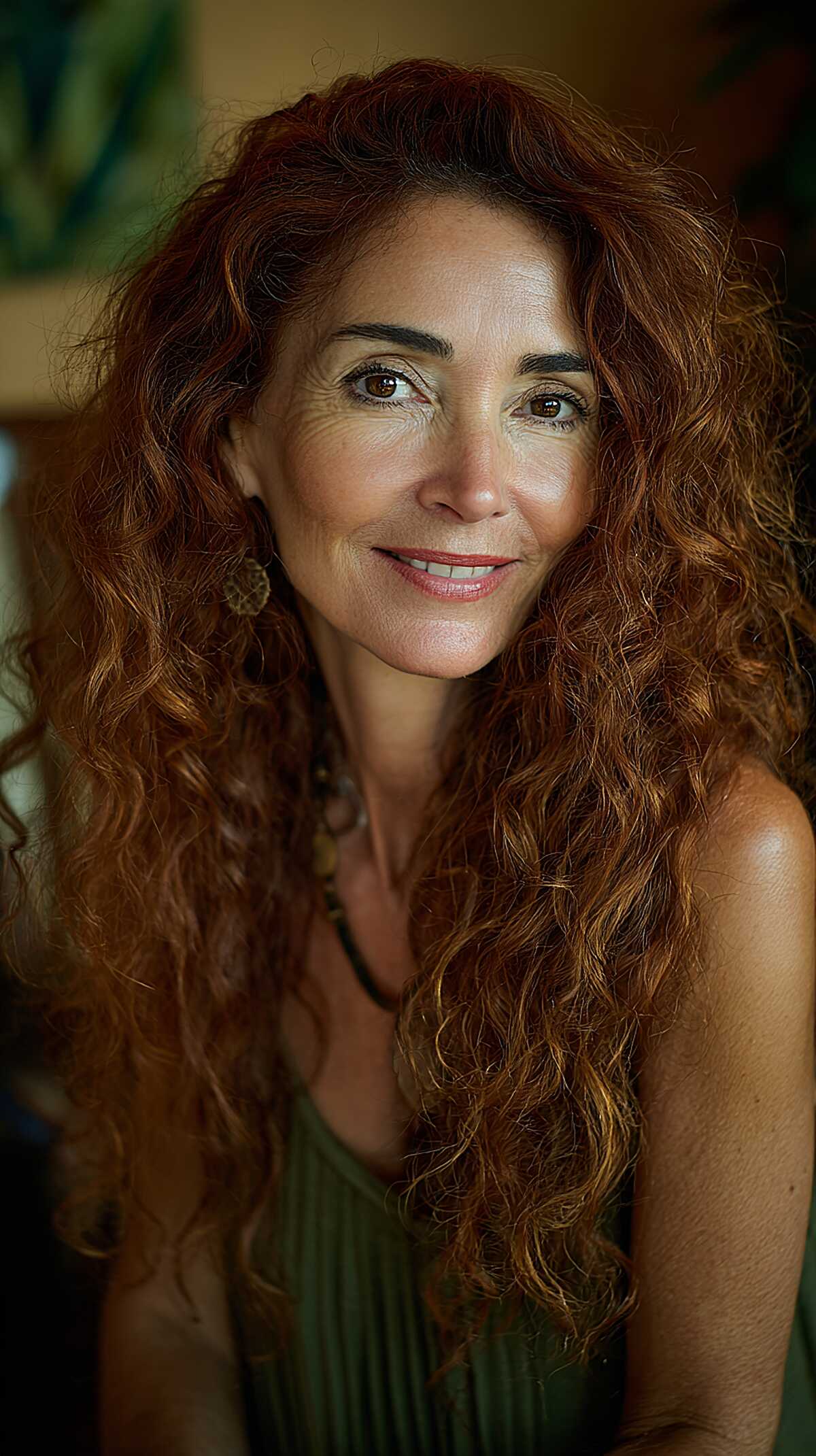 Deep Auburn Curls with Feathered Internal Layers