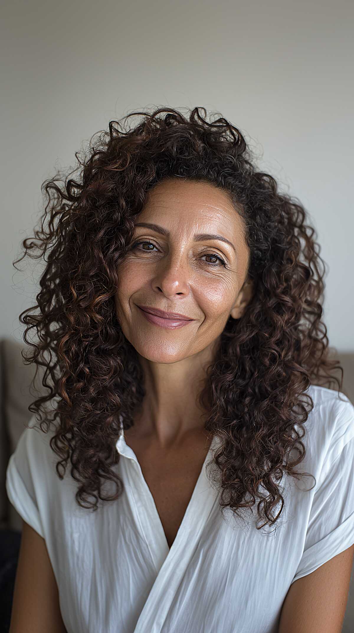 Deep Brunette Long Curls with Invisible Layering