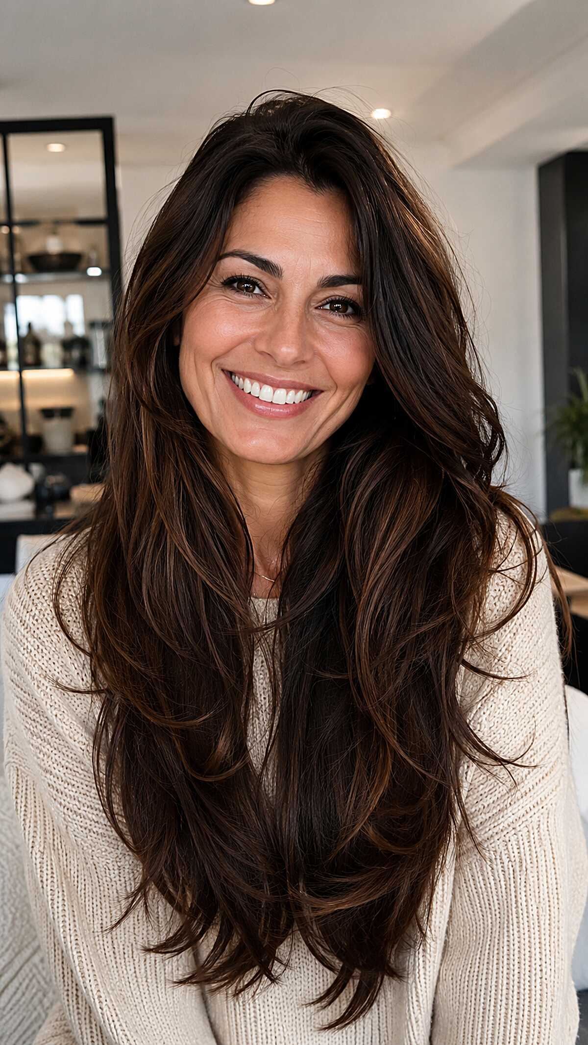 Espresso Brunette with Voluminous Feathered Shaping