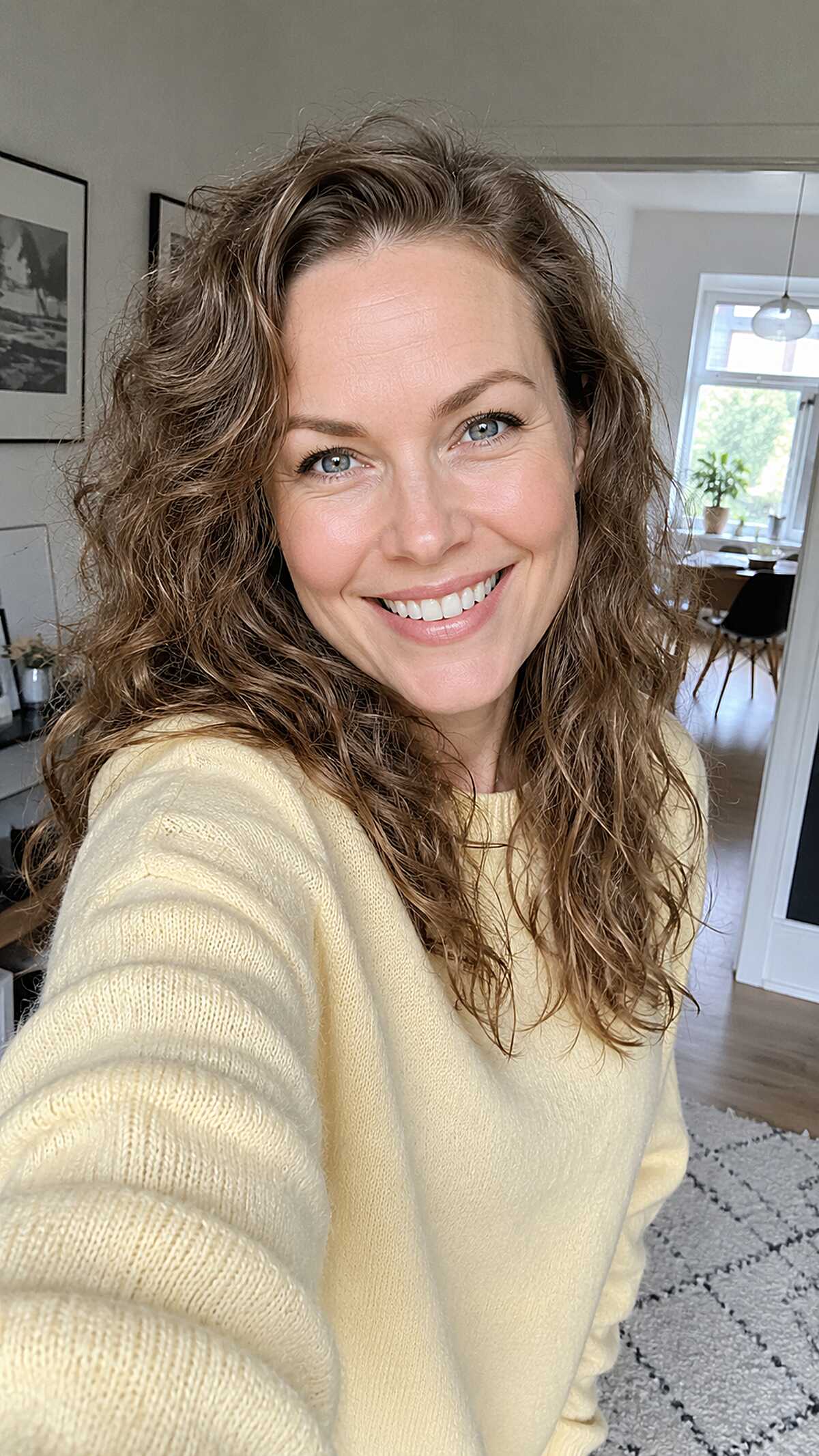 Medium Brown Wavy Length with Minimal Layering and Air-Dried Texture