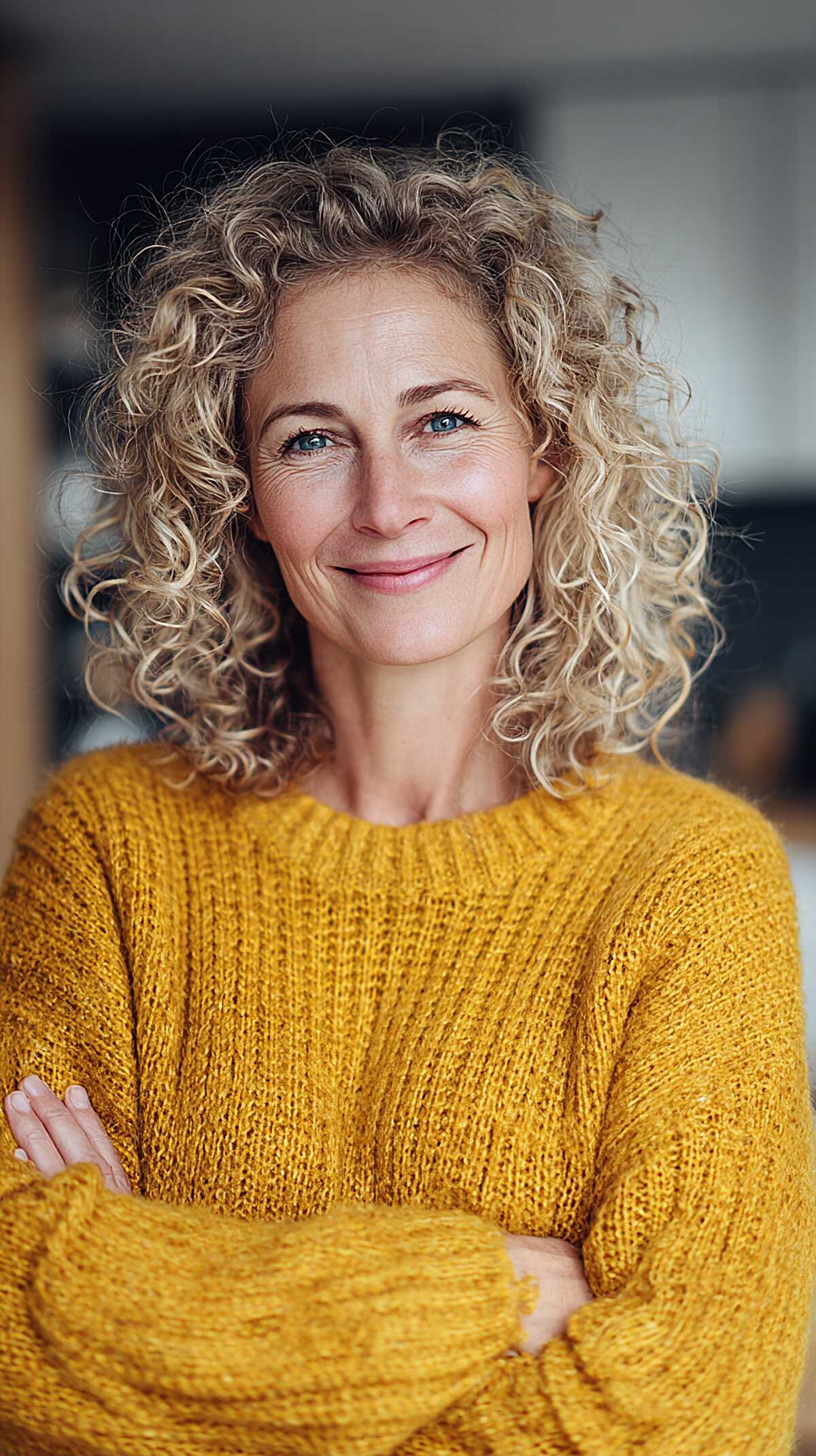 Natural Blonde Curly Collarbone Cut with Loose Definition
