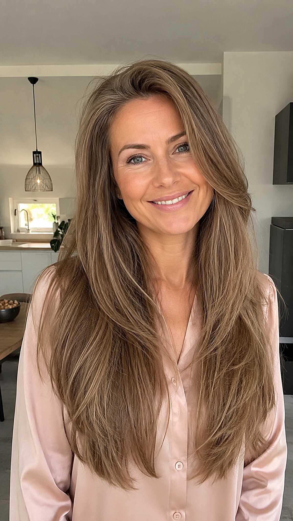 Natural Bronde Feathered Layers with Curtain Parting