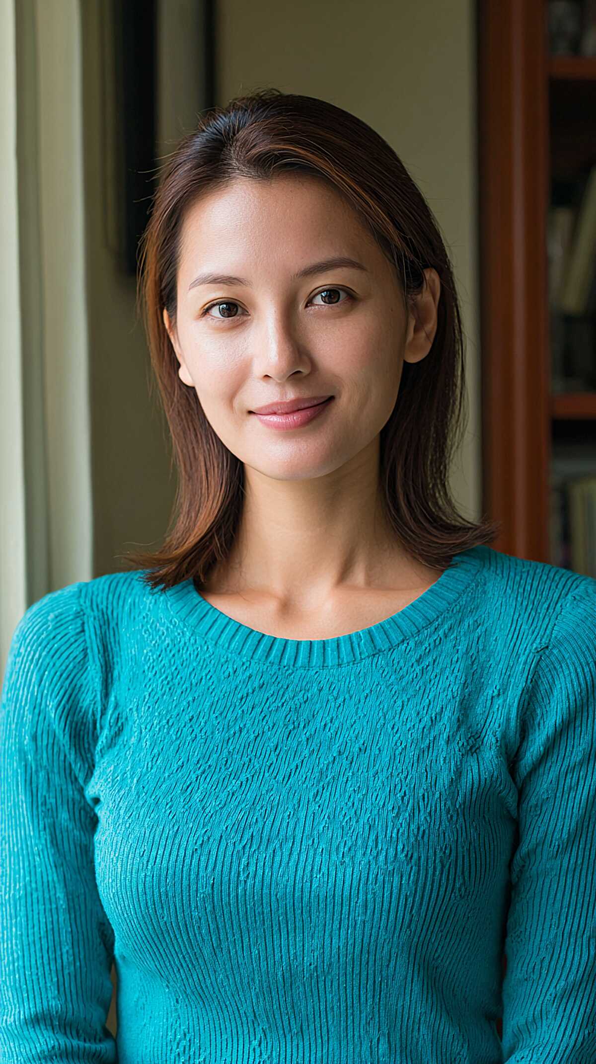 Short ear-length brown bob with soft side part