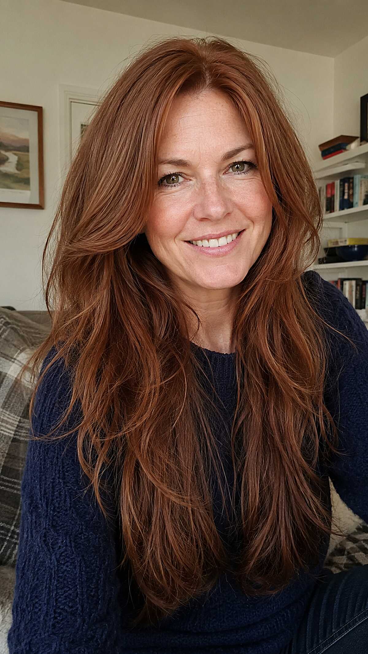 Rich Auburn Feathered Layers with Natural Texture