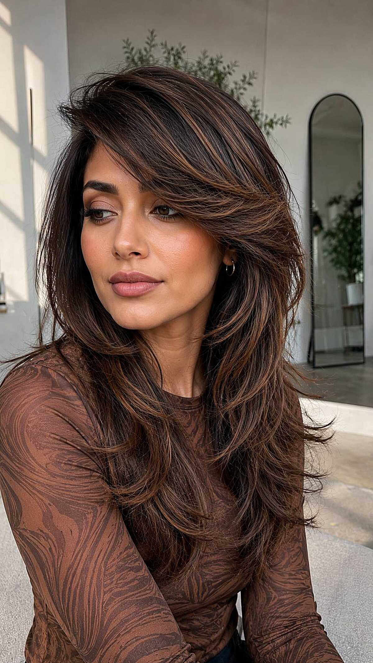 Long dark chocolate shag with cinnamon highlights