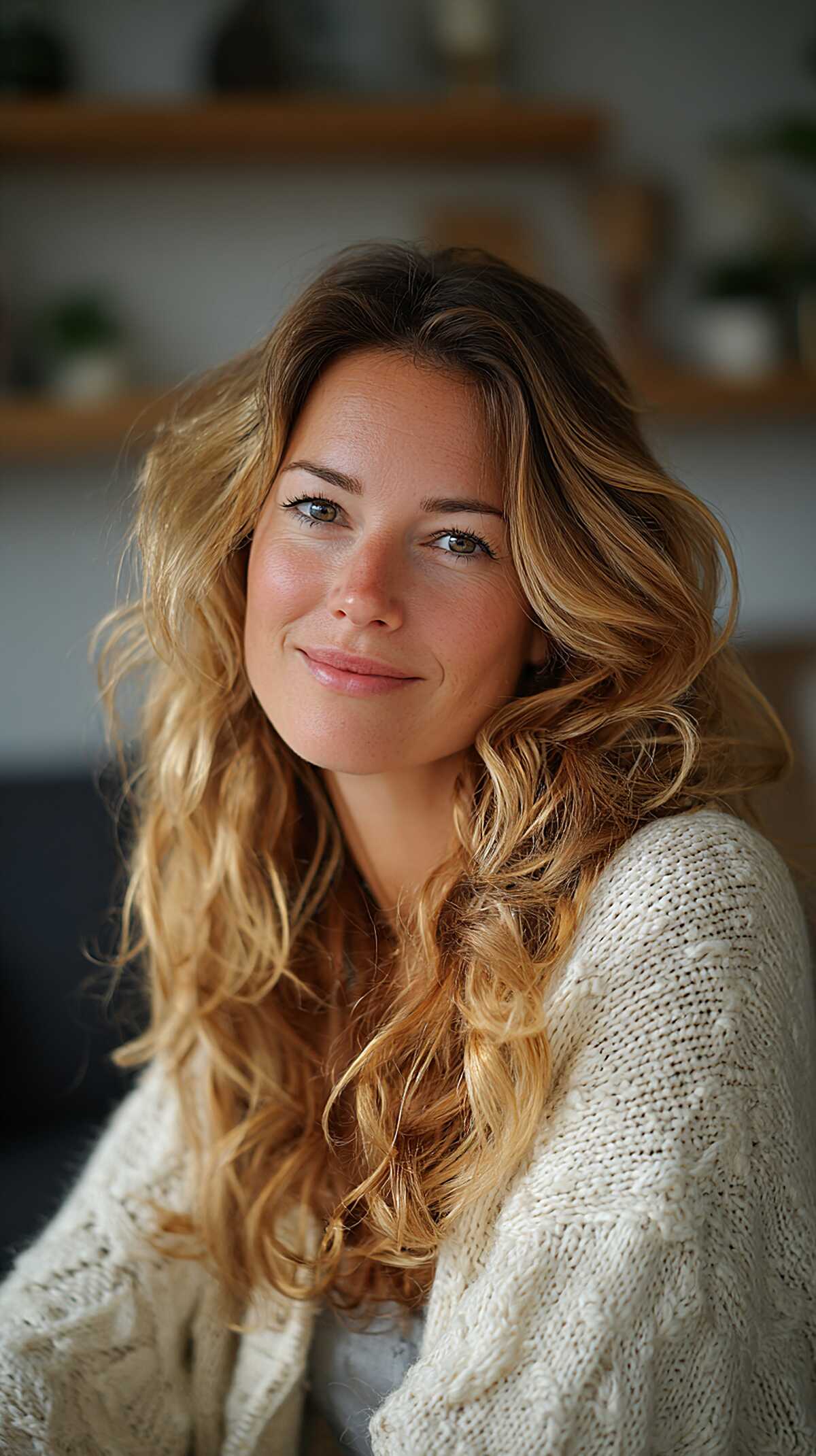 Rooted Golden Blonde with Wavy Feathered Texture