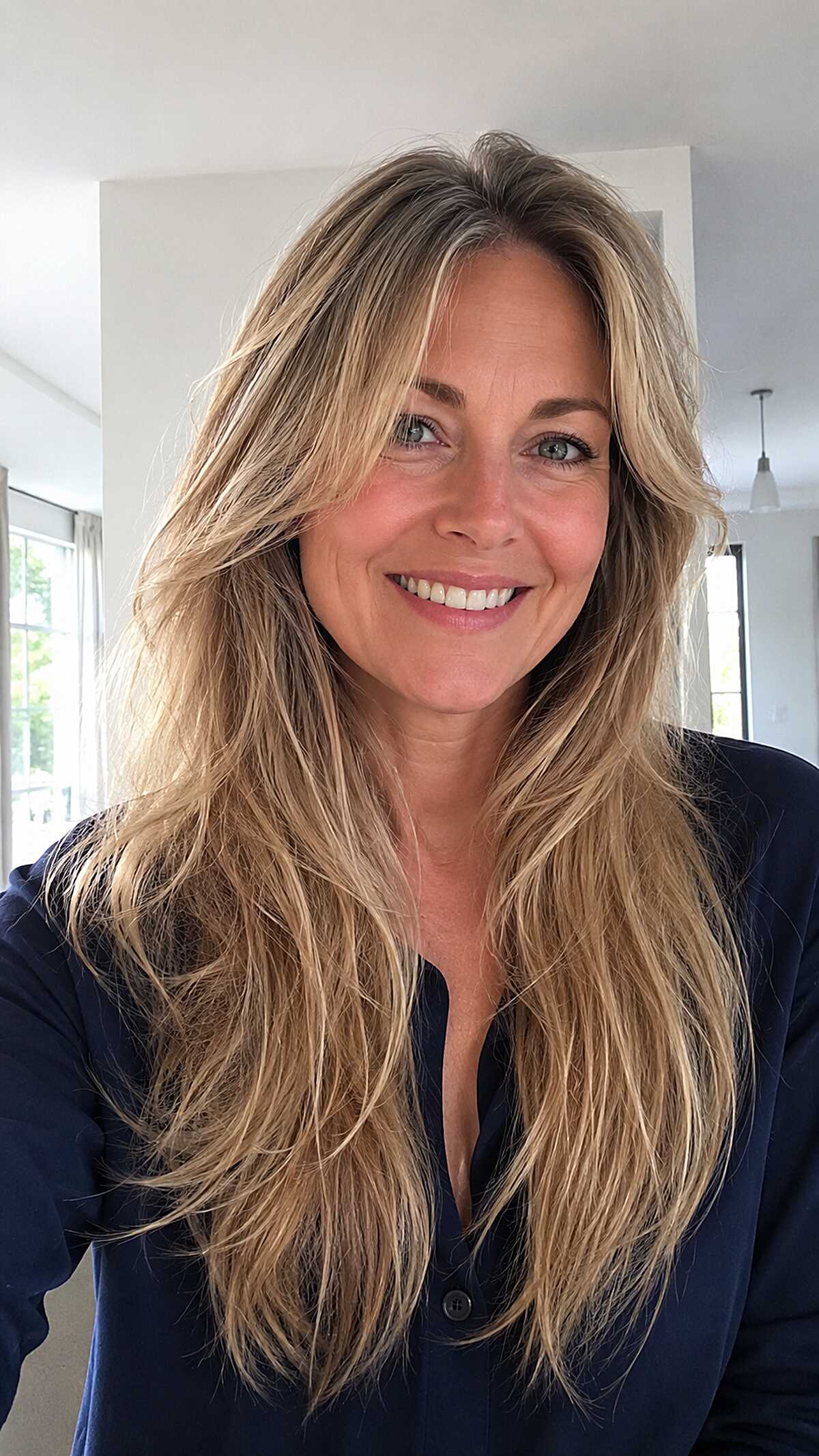 Sandy Blonde Feathered Layers with Undone Air-Dried Texture