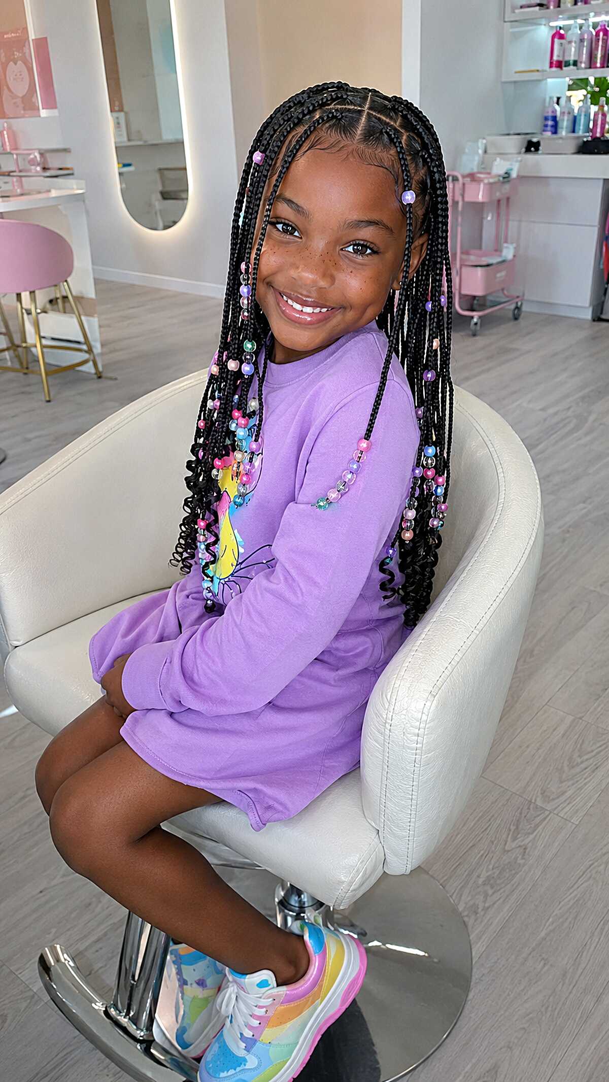 Scattered Bead Knotless Braids with Spiral Curl Ends