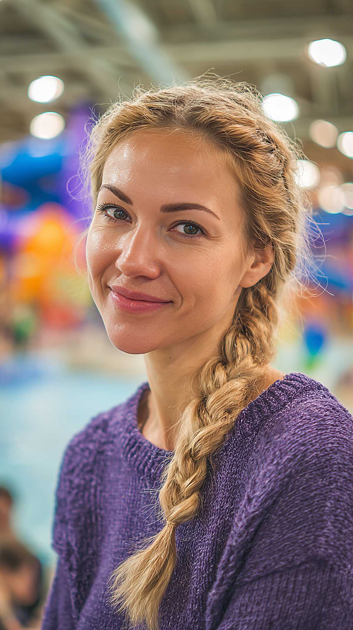 Single Side Braid on Damp Blonde Hair With Loose Crown Pieces