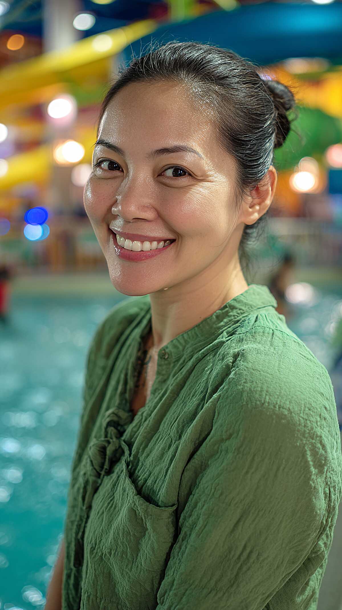 Slicked-Back Low Bun on Wet Straight Hair With Natural Silver Streaks