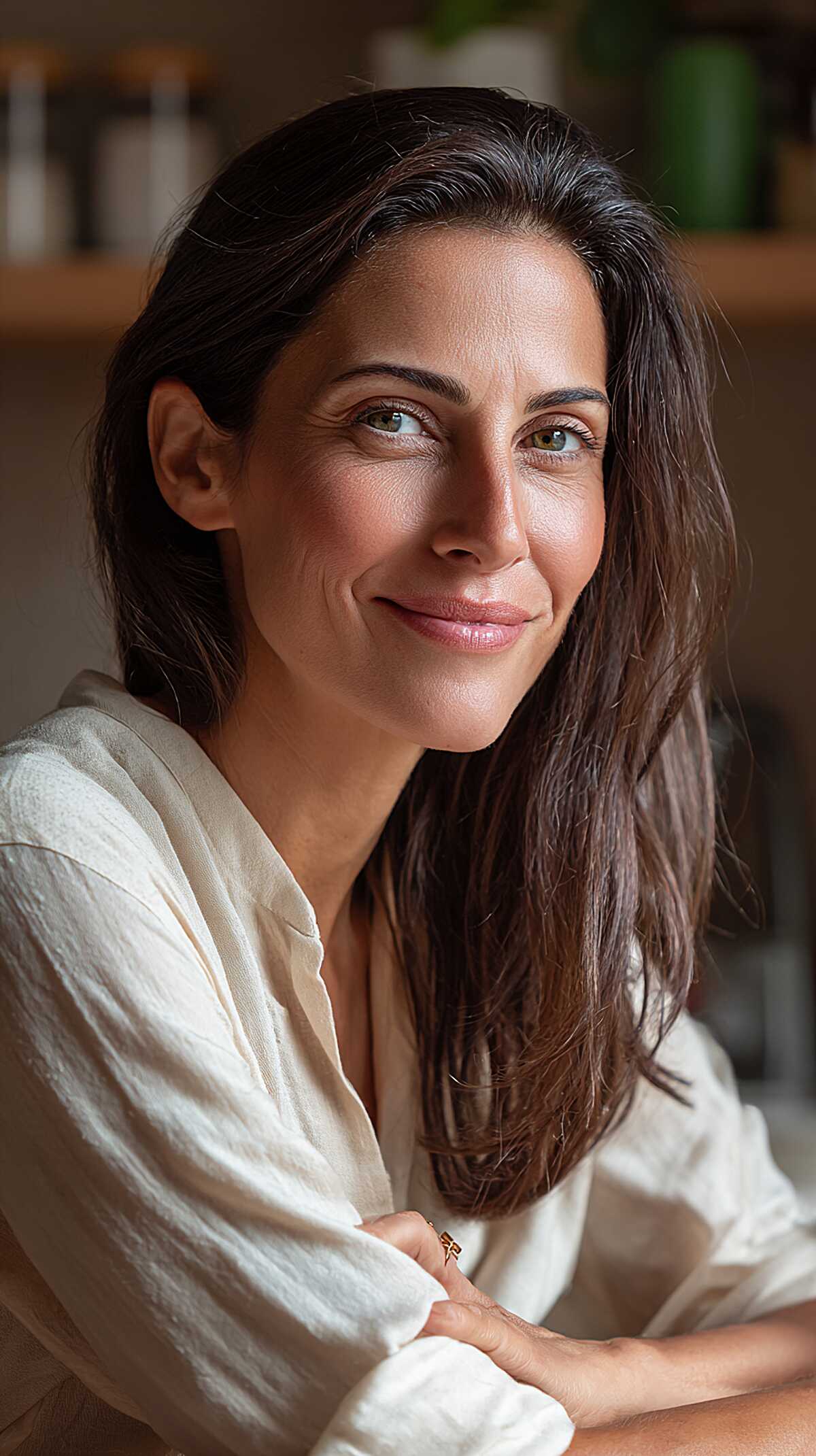 Long dark brunette hair with soft undone layers