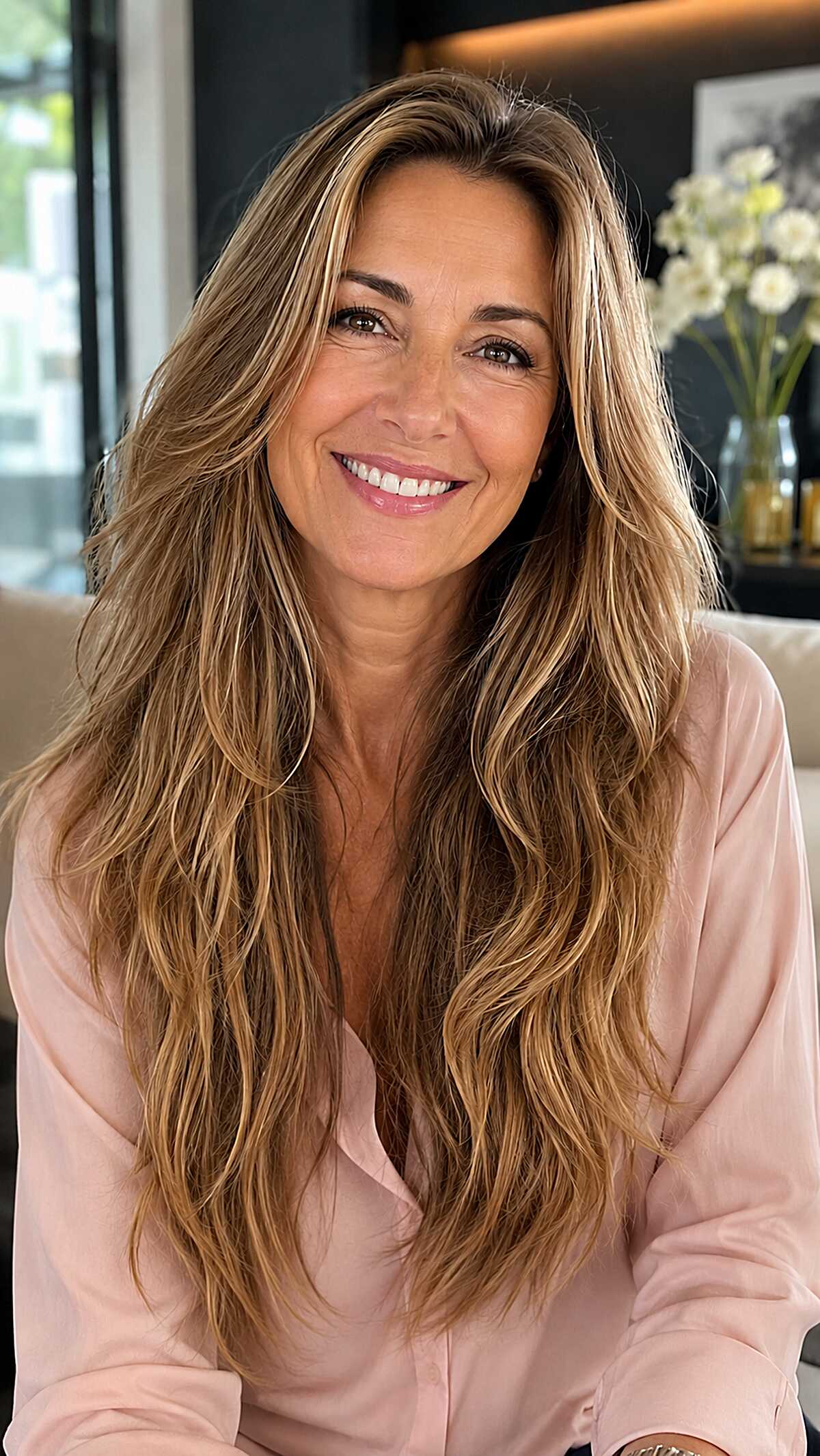 Sunkissed Bronde Feathered Layers with Coastal Wave Texture