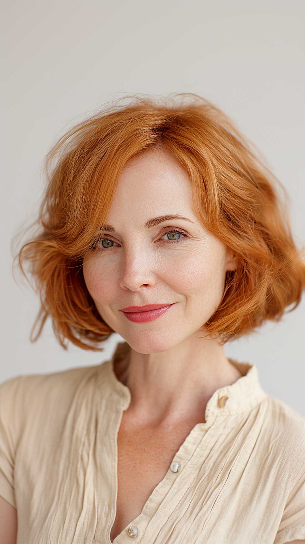 Bright Copper Chin Bob with Loose Volume at the Crown
