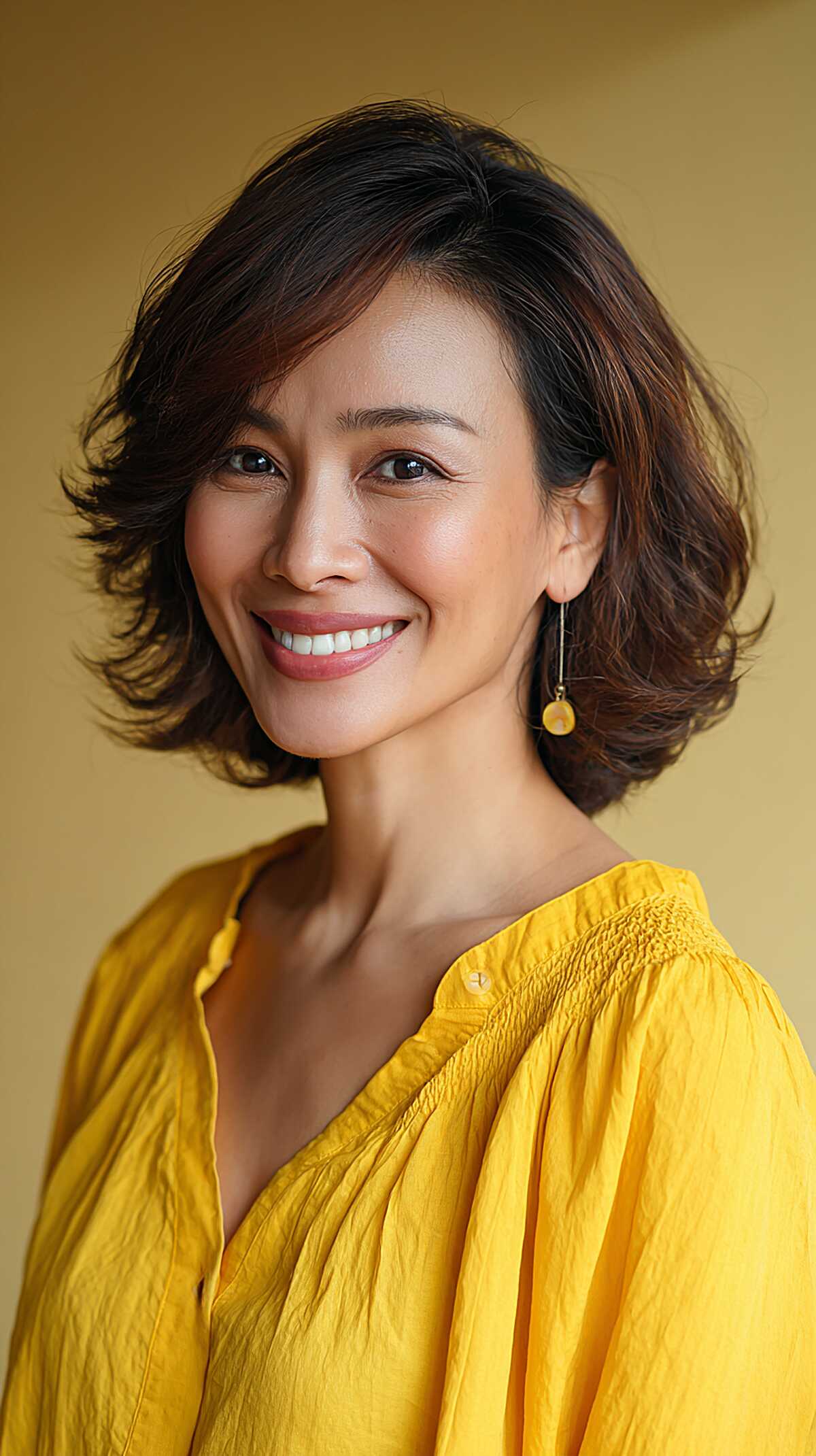 Chin-Length Layered Bob with Flipped Back Movement