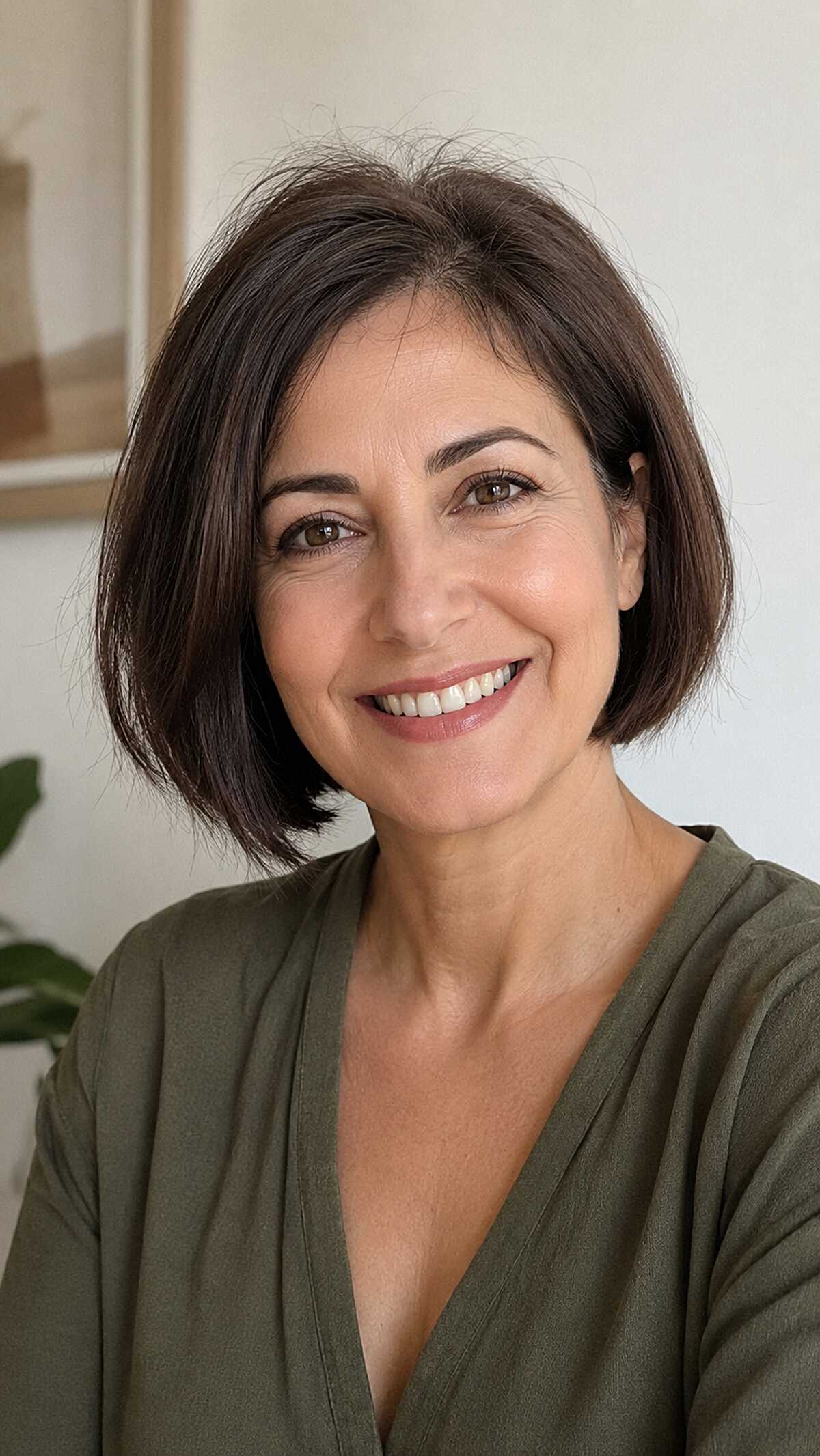 Cool Brunette Chin Bob with Subtle Interior Layers