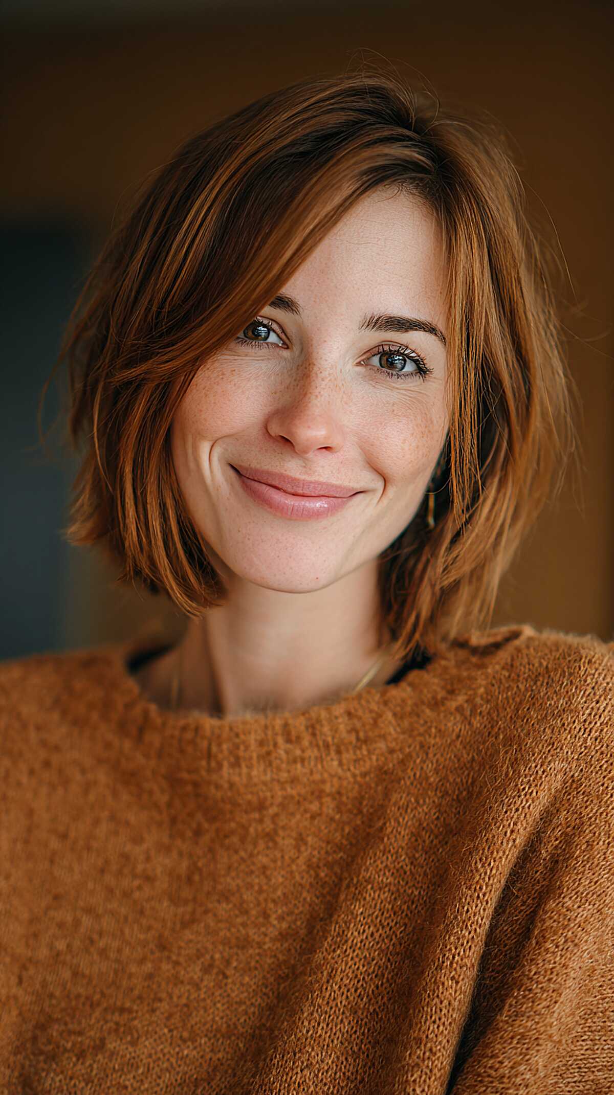 Copper-Kissed Jaw Bob with Curtain Fringe