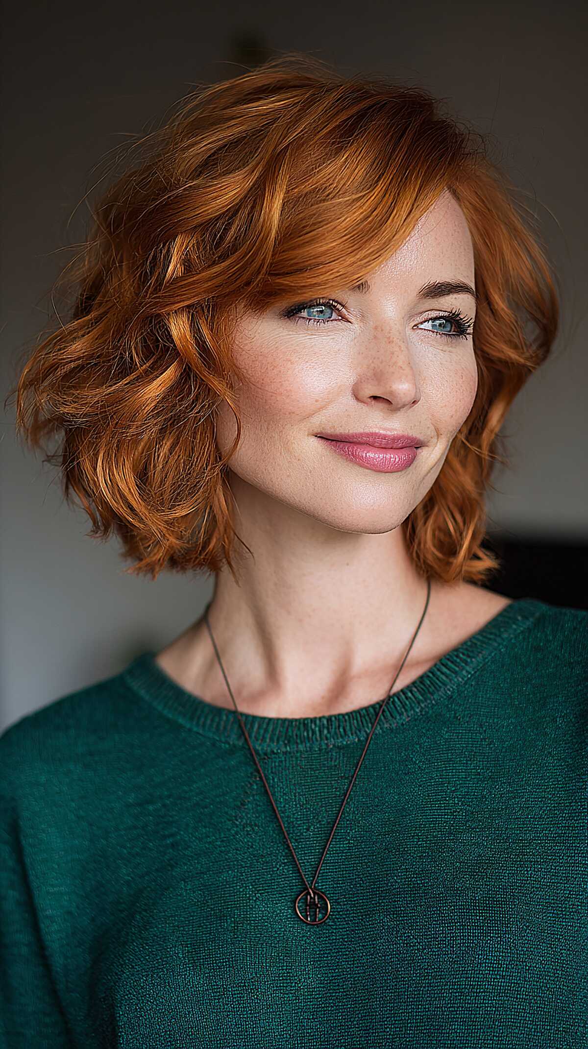 Copper Wavy Chin Bob with Side-Swept Volume